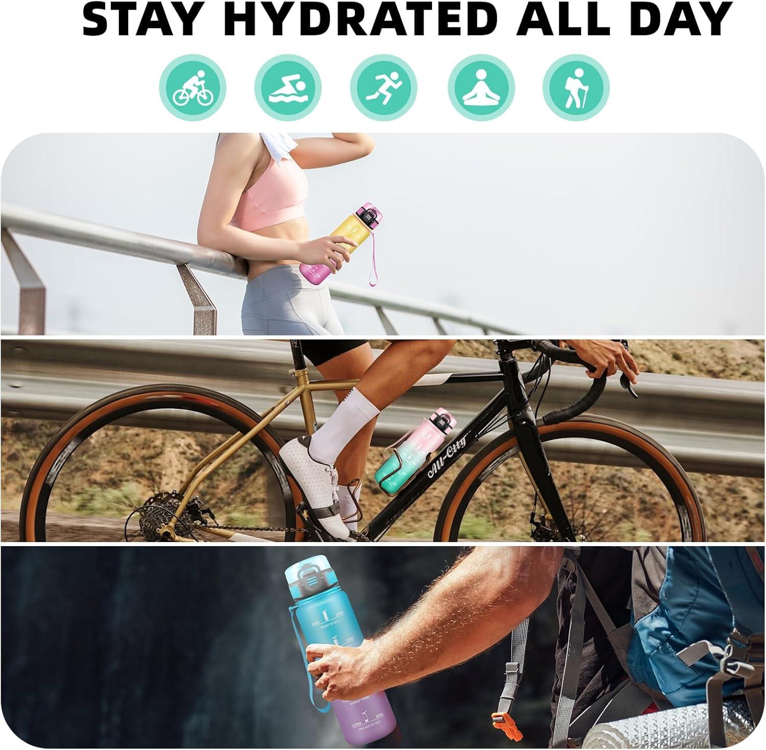 image:imageBouteille Gourde 1l Gourde Sport AntiFuite Facile Nettoyer Water Bottle Motivation avec Slogan de Motivation Bouteille Gradue pour 1 Journee Water Bottle pour Running Voyage cole SportRosecyan