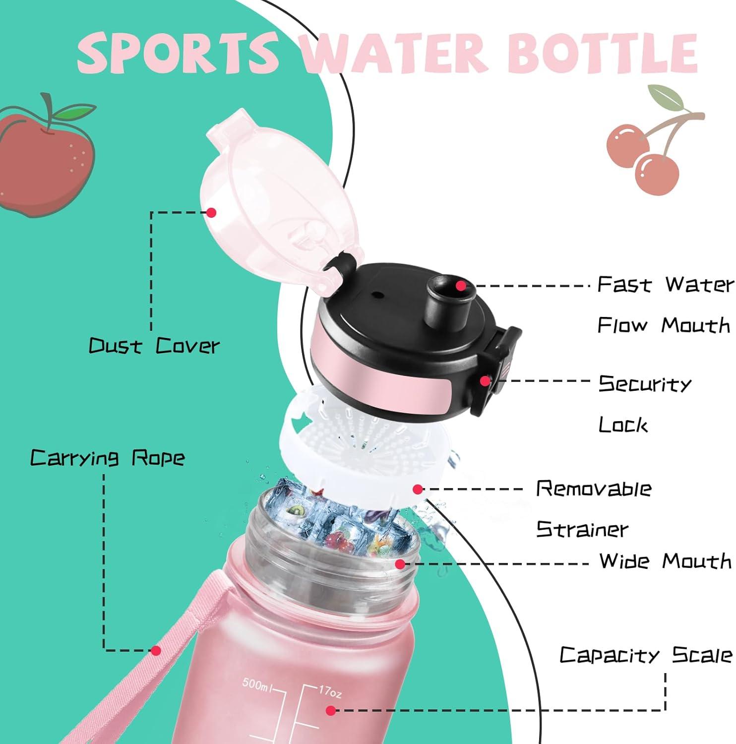 image:imageBouteille Gourde 1l Gourde Sport AntiFuite Facile Nettoyer Water Bottle Motivation avec Slogan de Motivation Bouteille Gradue pour 1 Journee Water Bottle pour Running Voyage cole SportRosecyan