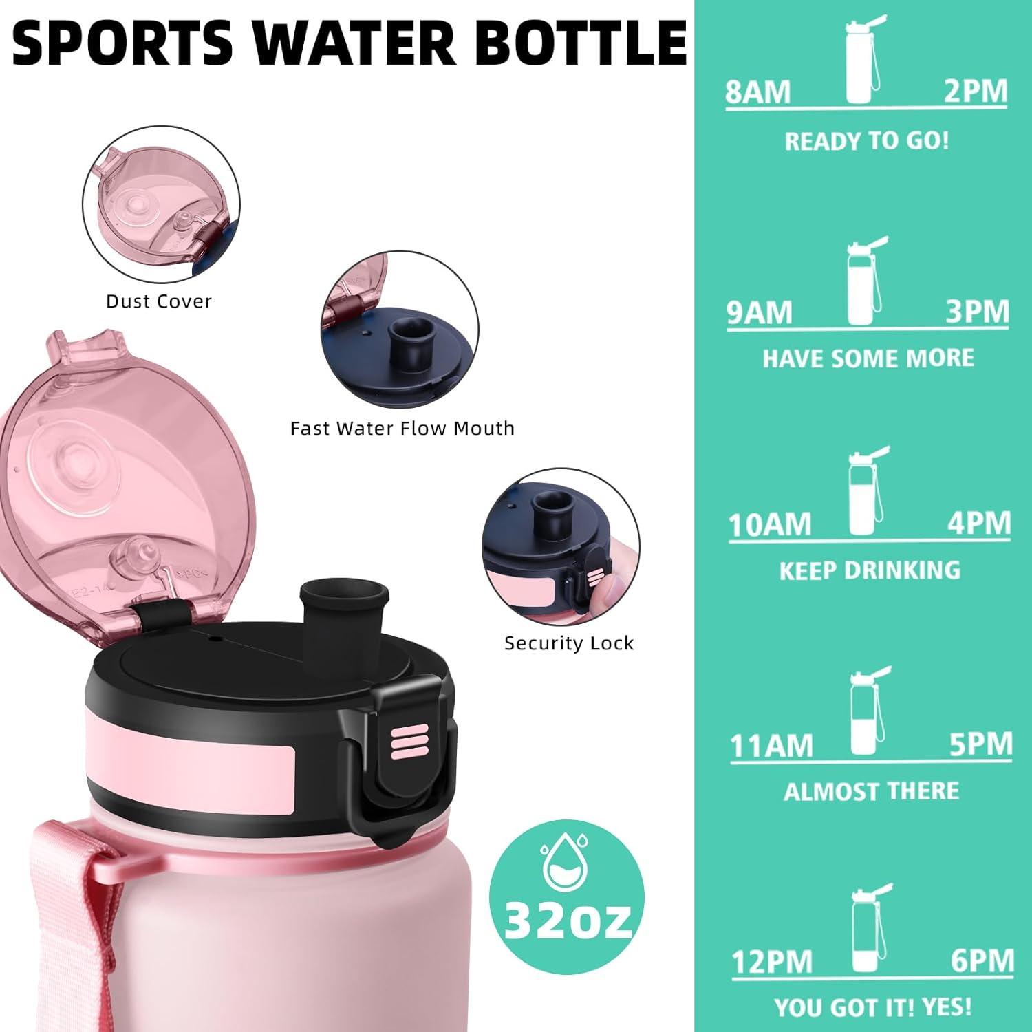 image:imageBouteille Gourde 1l Gourde Sport AntiFuite Facile Nettoyer Water Bottle Motivation avec Slogan de Motivation Bouteille Gradue pour 1 Journee Water Bottle pour Running Voyage cole SportRosecyan