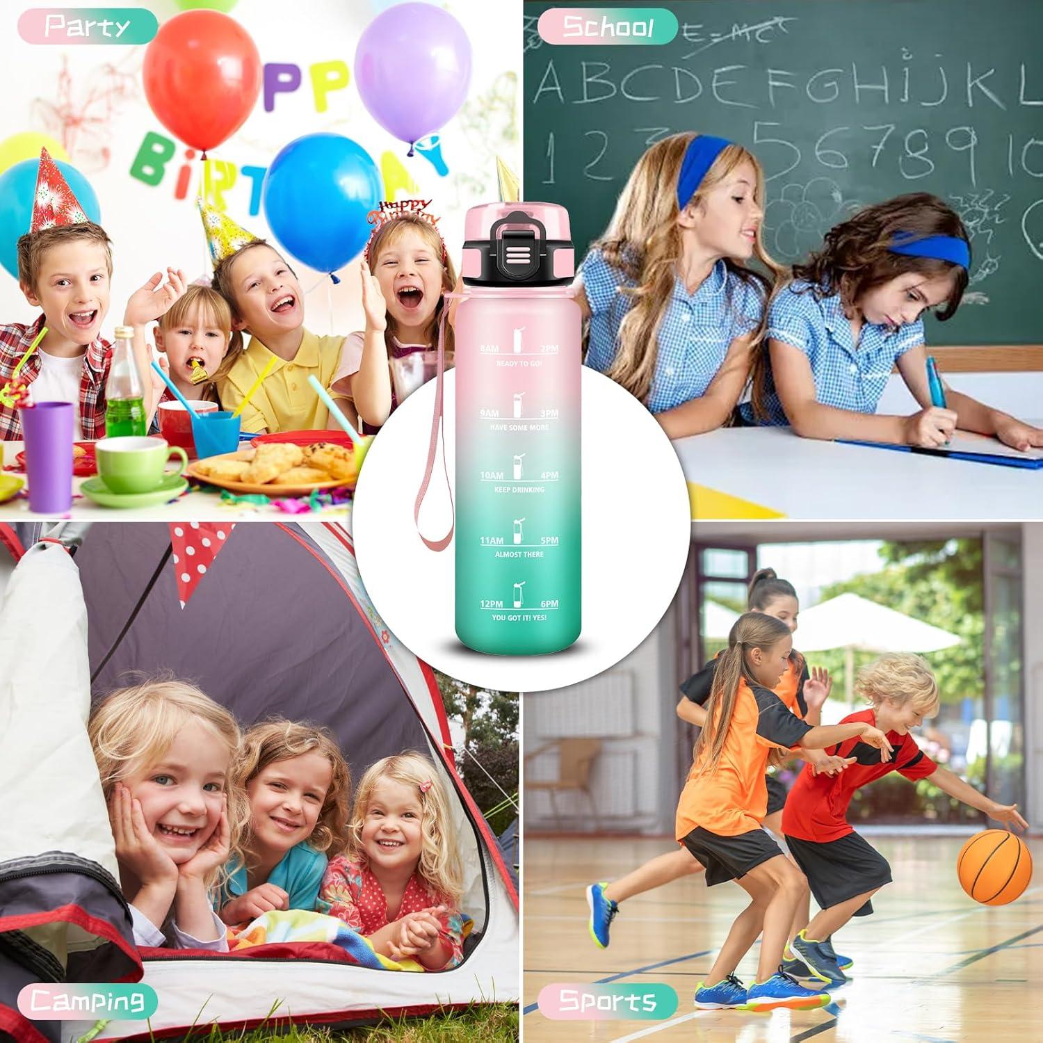 image:imageBouteille Gourde 1l Gourde Sport AntiFuite Facile Nettoyer Water Bottle Motivation avec Slogan de Motivation Bouteille Gradue pour 1 Journee Water Bottle pour Running Voyage cole SportRosecyan