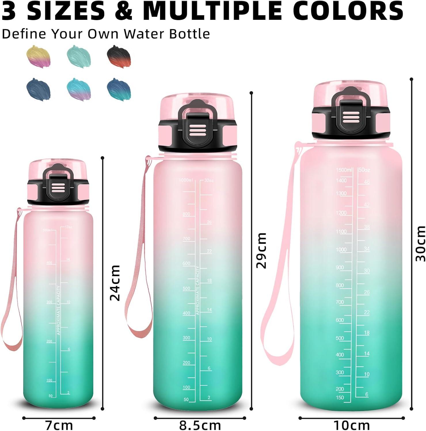 image:imageBouteille Gourde 1l Gourde Sport AntiFuite Facile Nettoyer Water Bottle Motivation avec Slogan de Motivation Bouteille Gradue pour 1 Journee Water Bottle pour Running Voyage cole SportRosecyan
