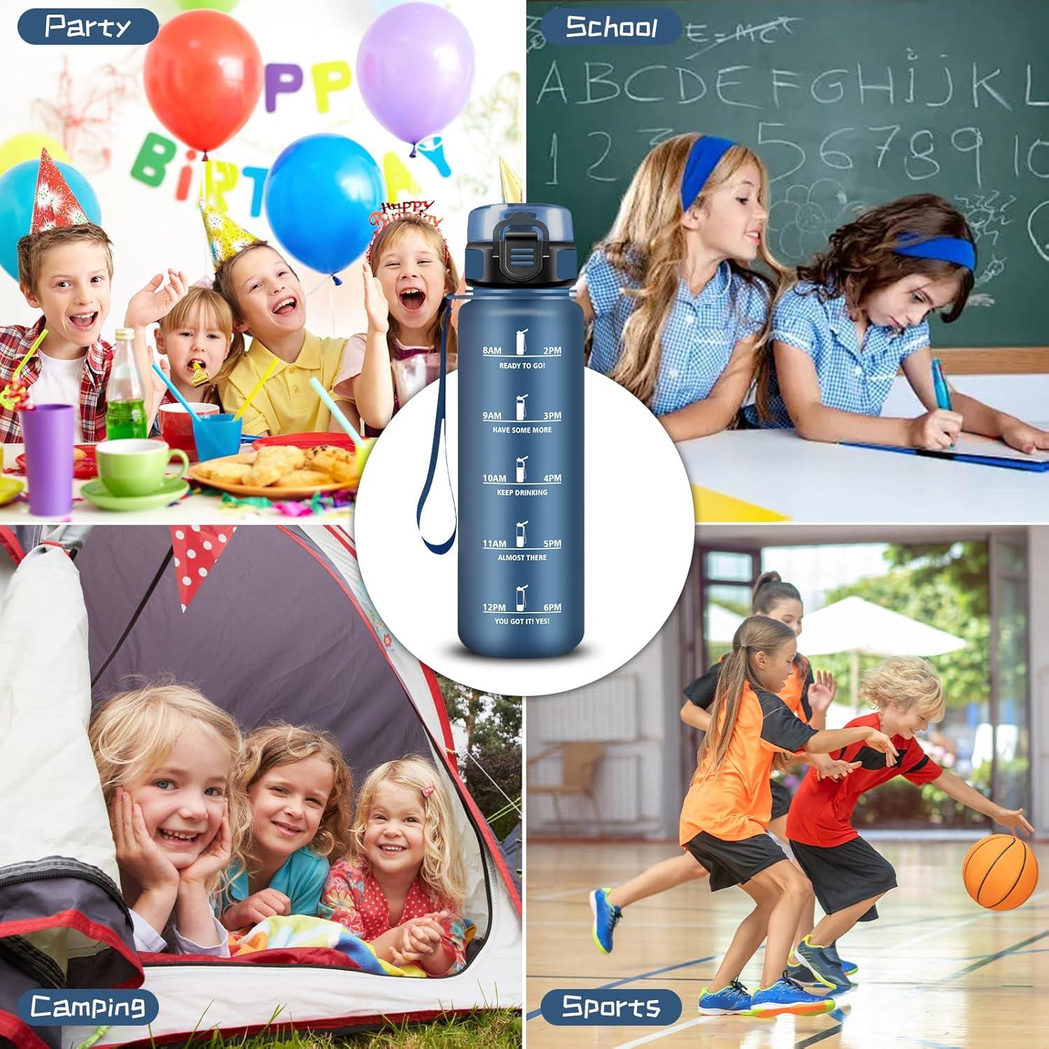 image:imageBouteille Gourde 1l Gourde Sport AntiFuite Facile Nettoyer Water Bottle Motivation avec Slogan de Motivation Bouteille Gradue pour 1 Journee Water Bottle pour Running Voyage cole SportBleu Marine