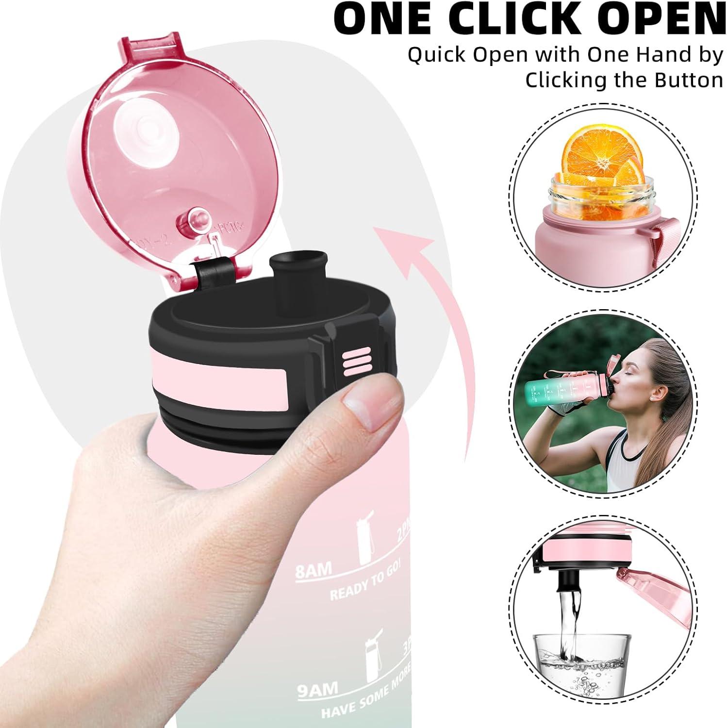 image:imageBouteille Gourde 1l Gourde Sport AntiFuite Facile Nettoyer Water Bottle Motivation avec Slogan de Motivation Bouteille Gradue pour 1 Journee Water Bottle pour Running Voyage cole SportRosecyan