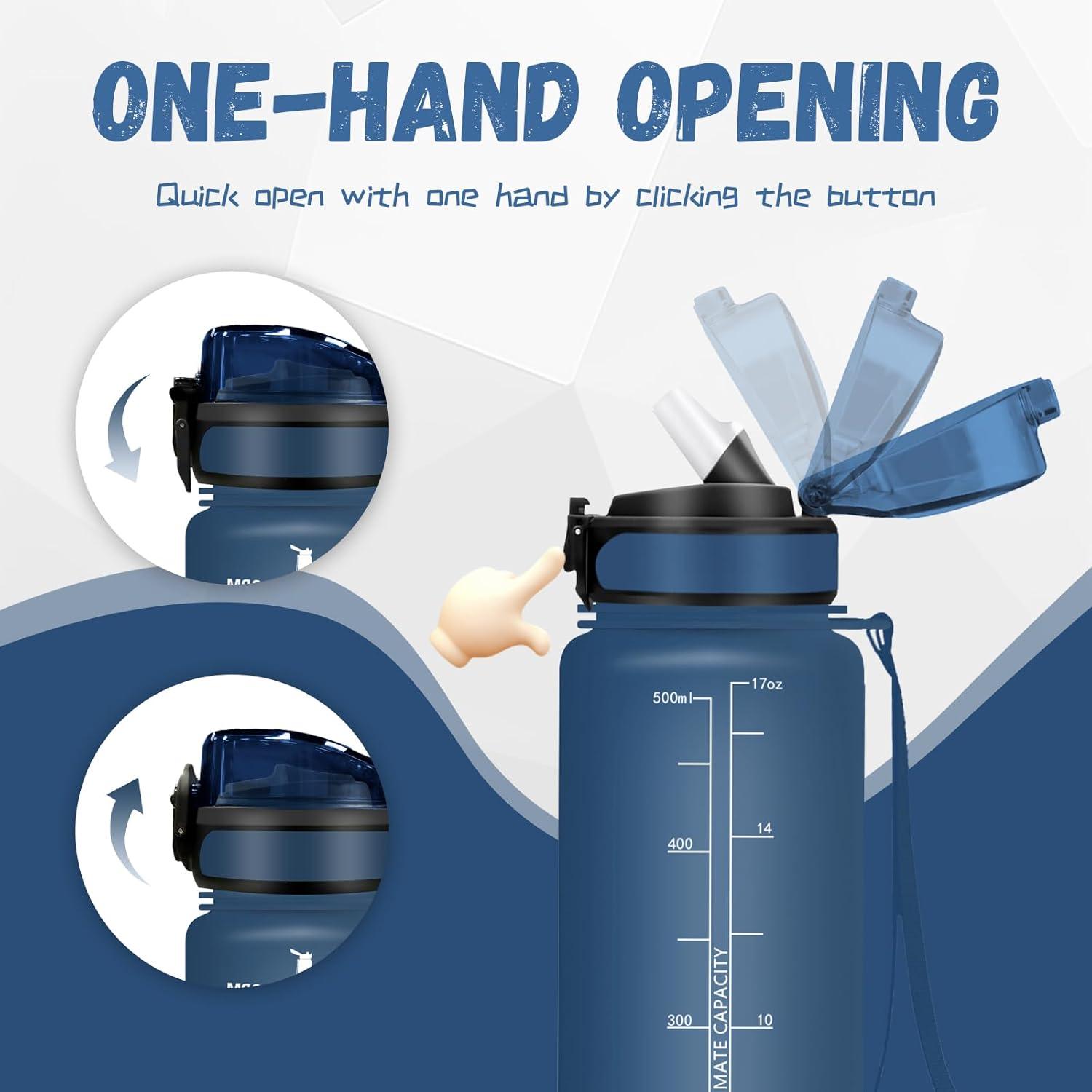 image:imageBouteille deau de 1 l avec paille et indicateur de temps antifuite pour la course le camping et la randonne bouteille de sportBleu Marine