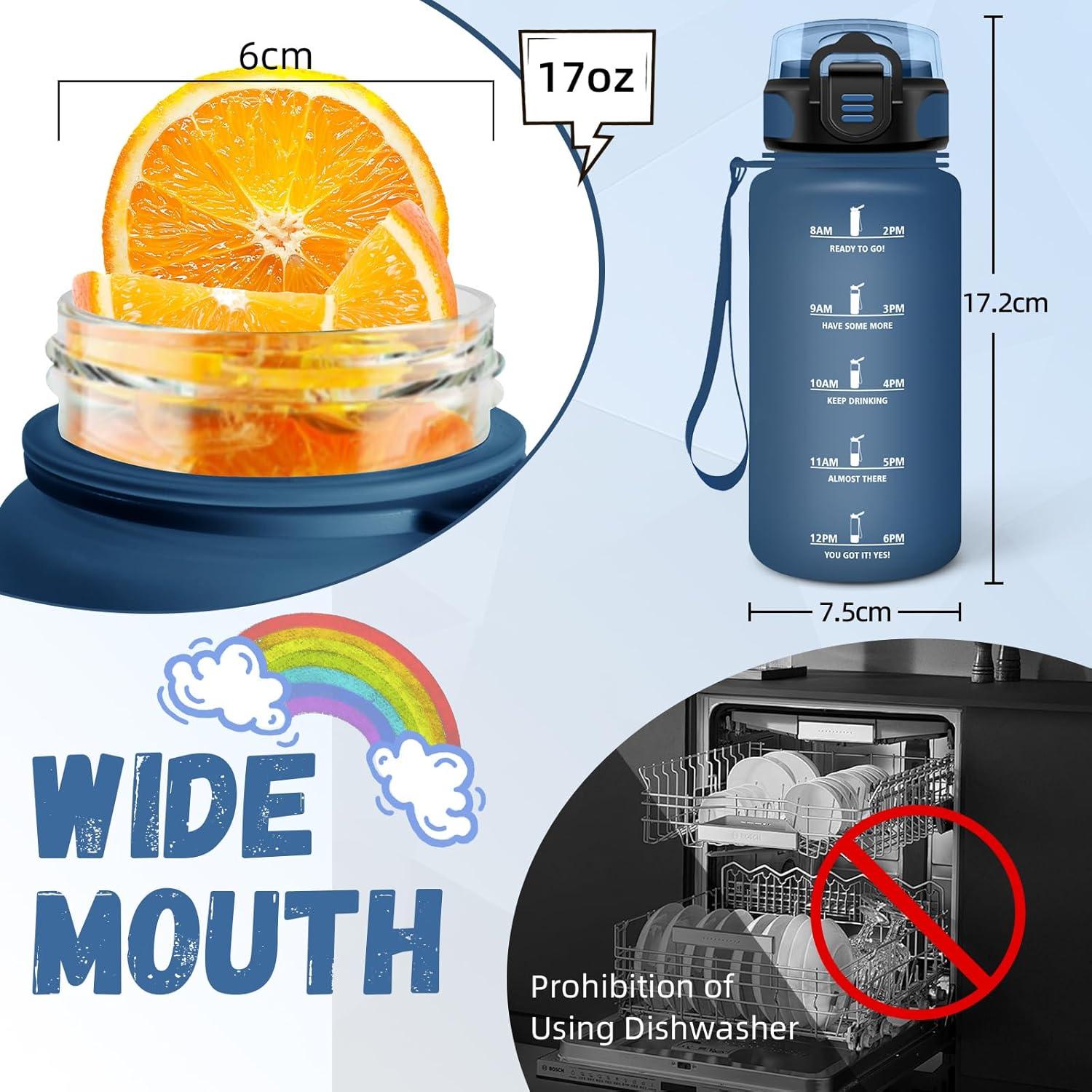 image:imageBouteille deau de 1 l avec paille et indicateur de temps antifuite pour la course le camping et la randonne bouteille de sportBleu Marine