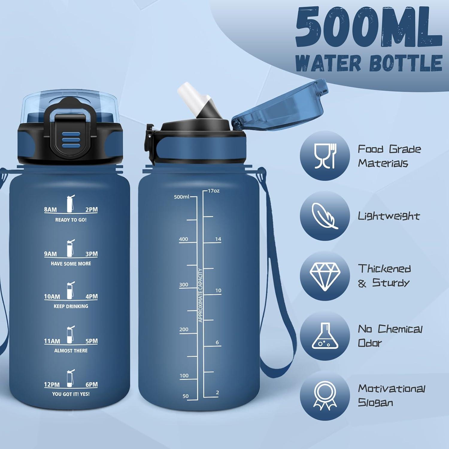 image:imageBouteille deau de 1 l avec paille et indicateur de temps antifuite pour la course le camping et la randonne bouteille de sportBleu Marine