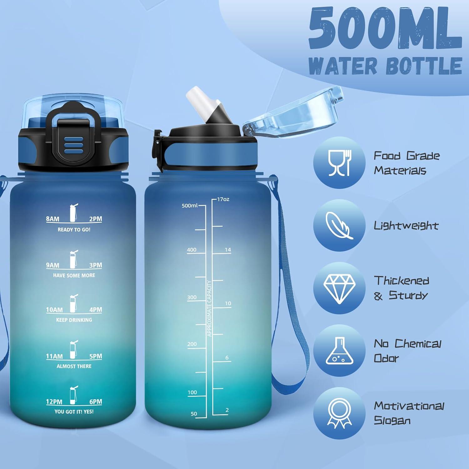 image:imageBouteille deau de 1 l avec paille et indicateur de temps antifuite pour la course le camping et la randonne bouteille de sportBleuvert