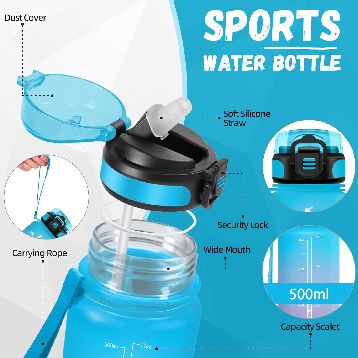 image:imageBouteille deau de 1 l avec paille et indicateur de temps antifuite pour la course le camping et la randonne bouteille de sportBleuviolet