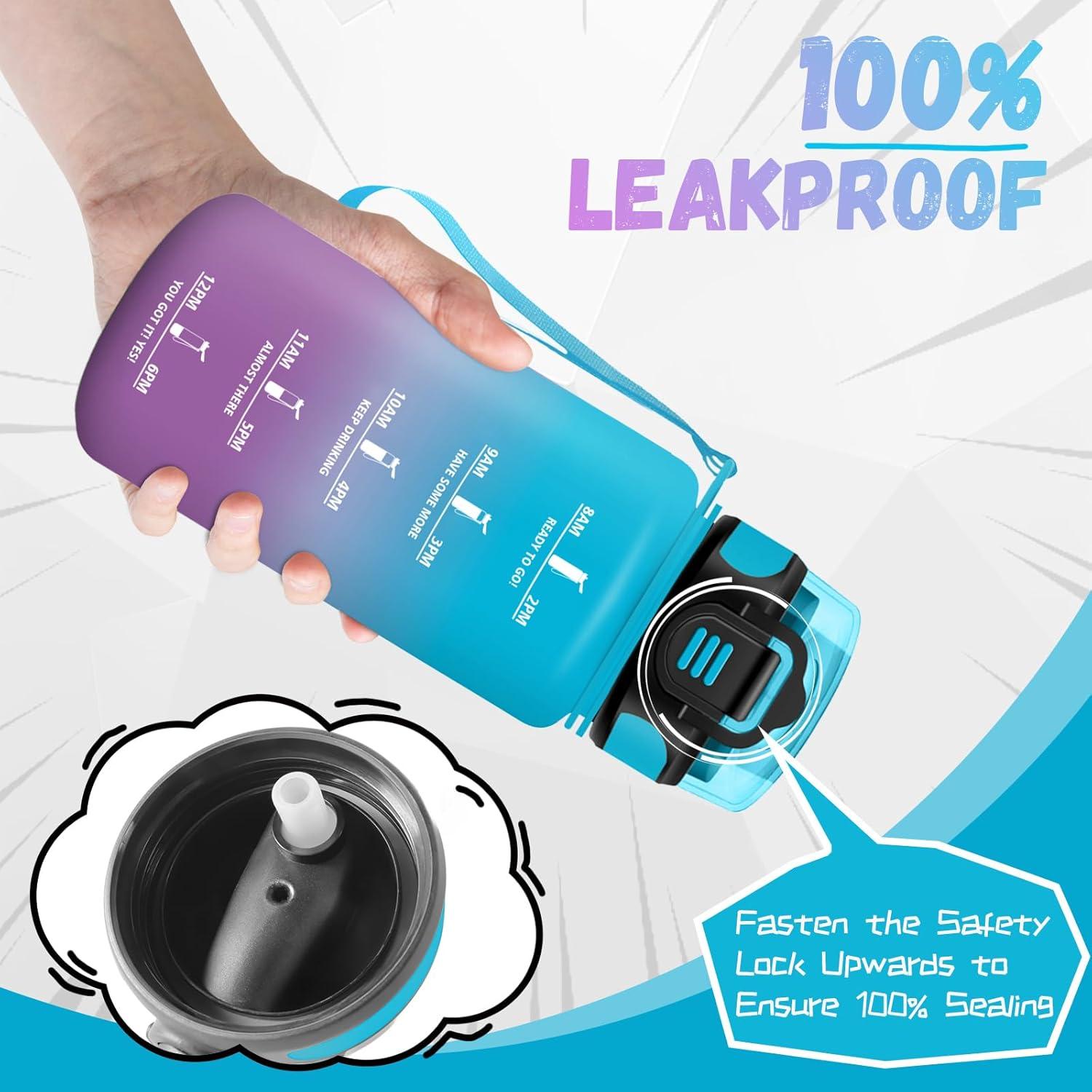 image:imageBouteille deau de 1 l avec paille et indicateur de temps antifuite pour la course le camping et la randonne bouteille de sportBleuviolet