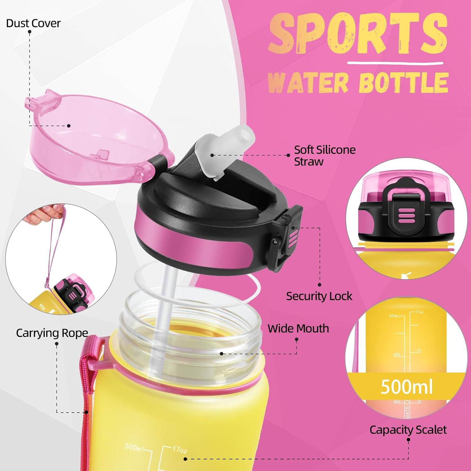 image:imageBouteille deau de 1 l avec paille et indicateur de temps antifuite pour la course le camping et la randonne bouteille de sportJaunerose