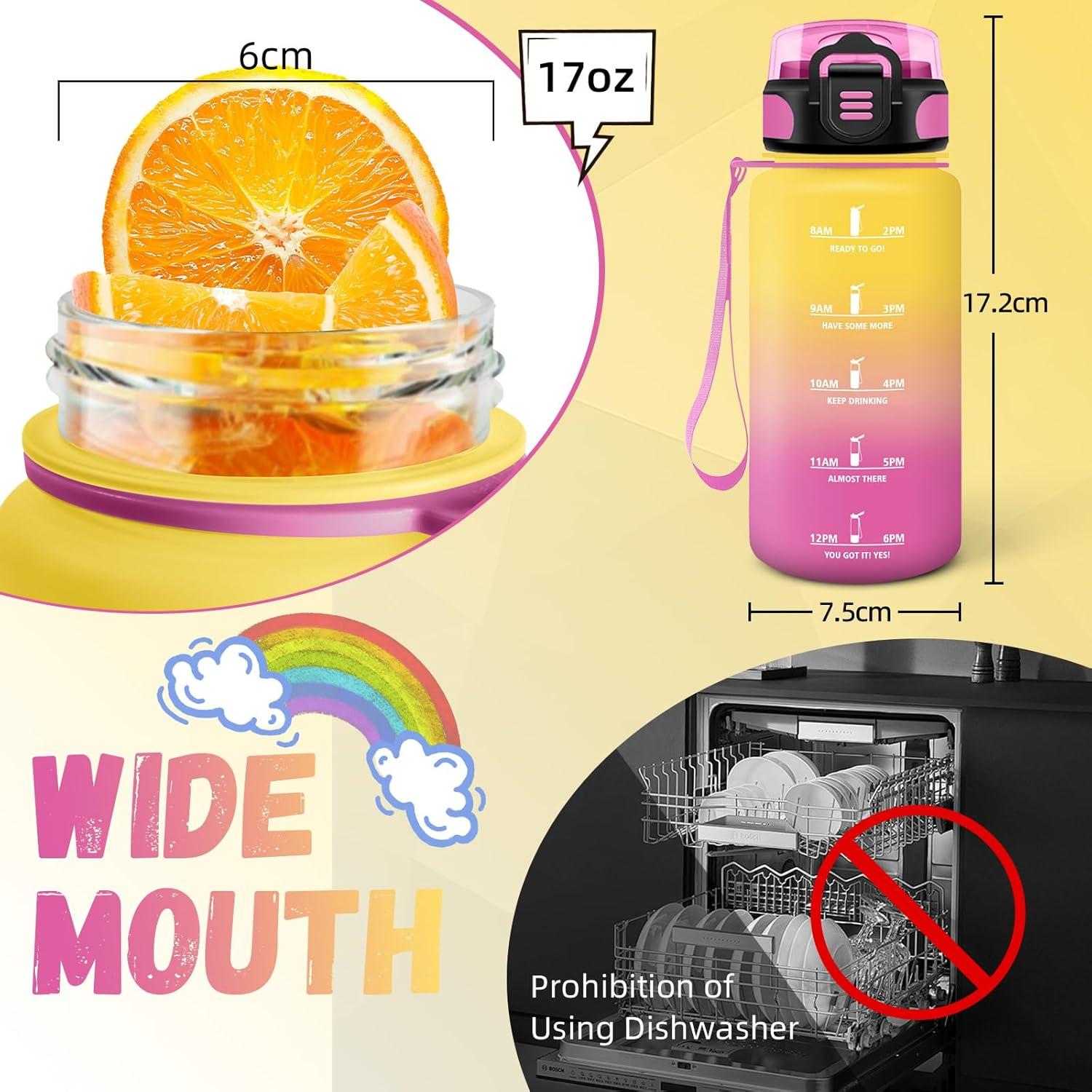 image:imageBouteille deau de 1 l avec paille et indicateur de temps antifuite pour la course le camping et la randonne bouteille de sportJaunerose
