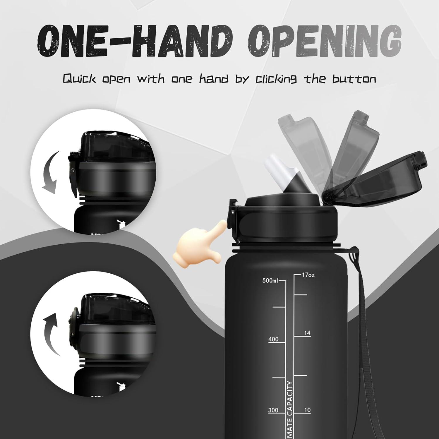 image:imageBouteille deau de 1 l avec paille et indicateur de temps antifuite pour la course le camping et la randonne bouteille de sportNoir