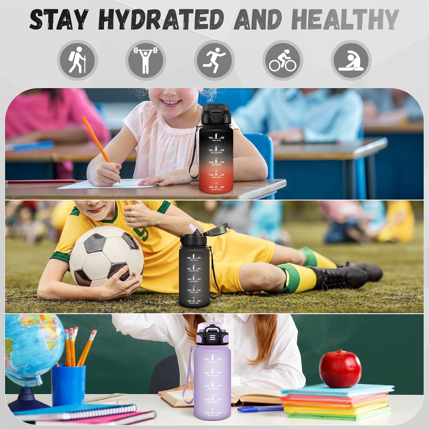 image:imageBouteille deau de 1 l avec paille et indicateur de temps antifuite pour la course le camping et la randonne bouteille de sportNoir