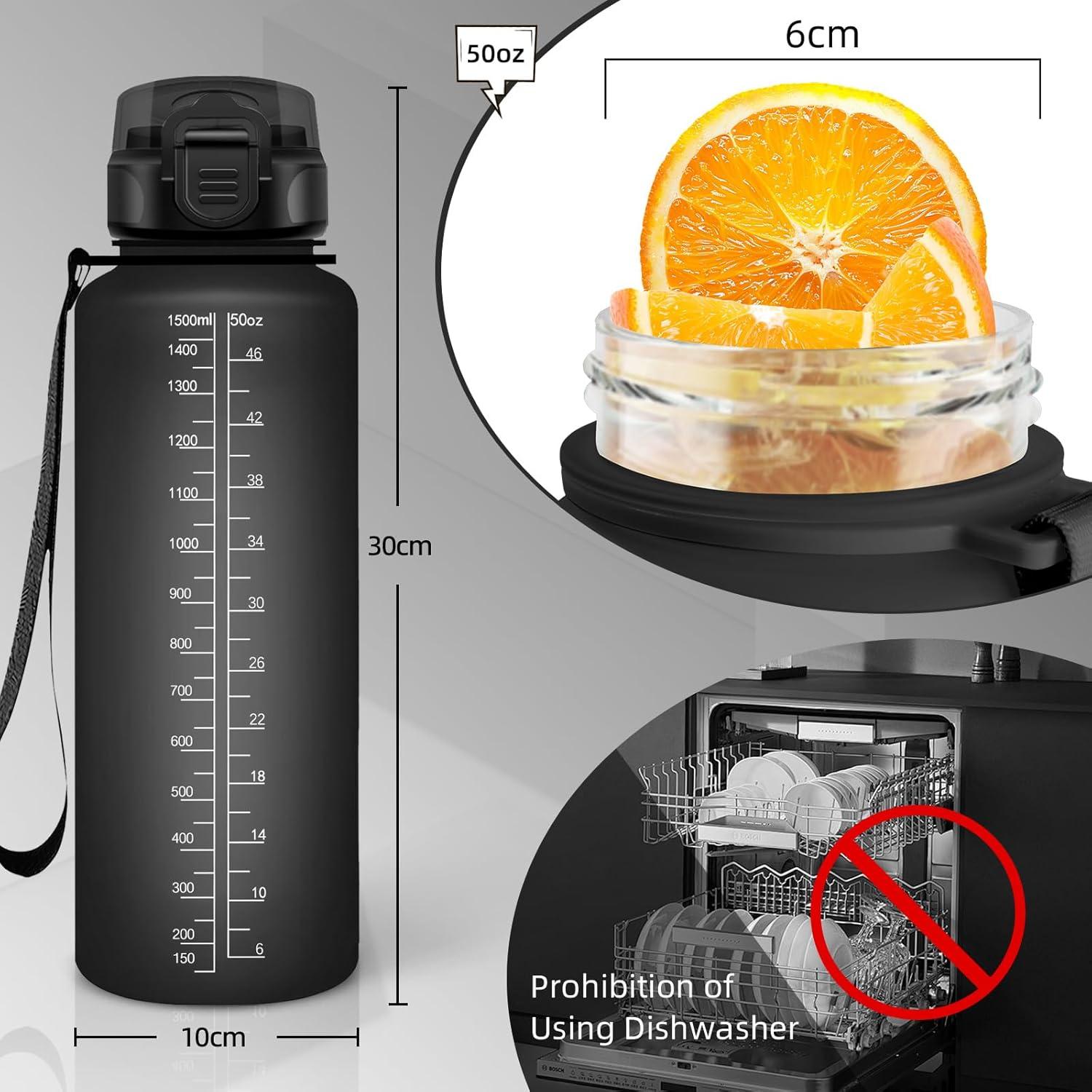 image:imageBouteille deau de 1 l avec paille et indicateur de temps antifuite pour la course le camping et la randonne bouteille de sportNoir
