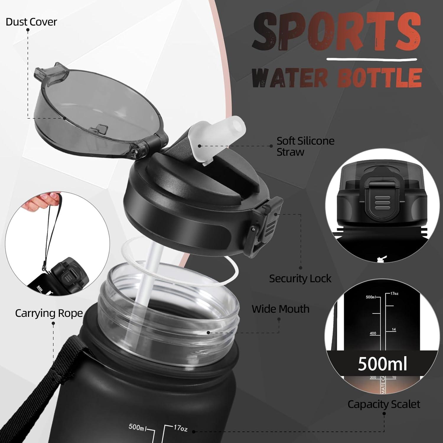 image:imageBouteille deau de 1 l avec paille et indicateur de temps antifuite pour la course le camping et la randonne bouteille de sportNoirrouge
