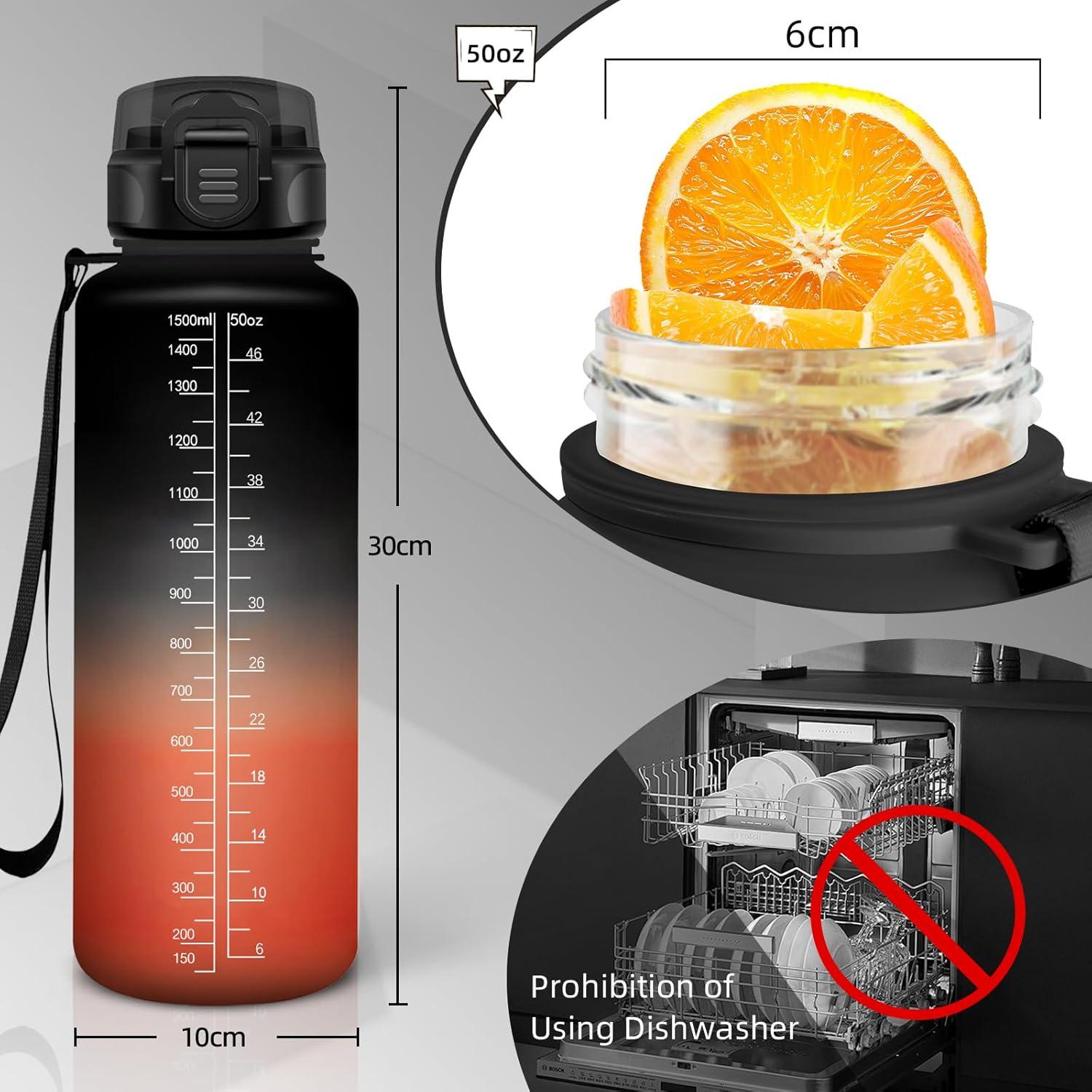 image:imageBouteille deau de 1 l avec paille et indicateur de temps antifuite pour la course le camping et la randonne bouteille de sportNoirrouge1