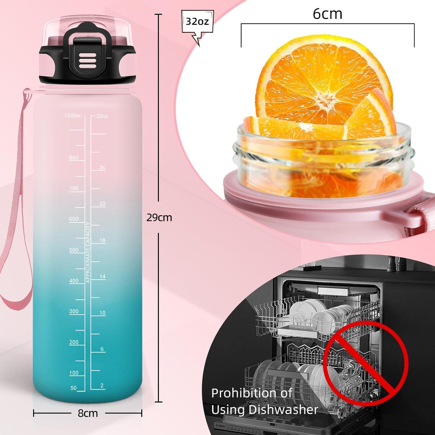 image:imageBouteille deau de 1 l avec paille et indicateur de temps antifuite pour la course le camping et la randonne bouteille de sportRosevert