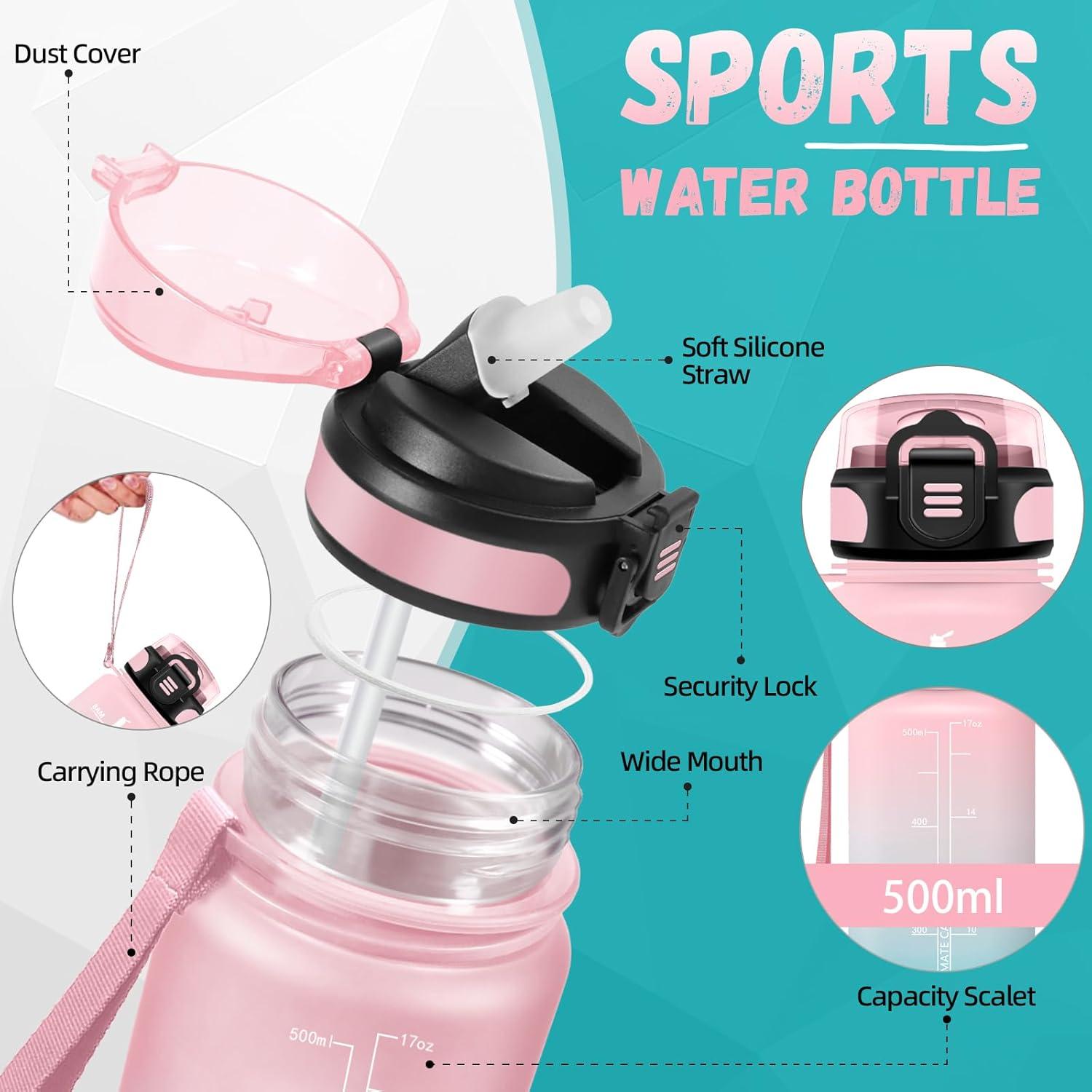 image:imageBouteille deau de 1 l avec paille et indicateur de temps antifuite pour la course le camping et la randonne bouteille de sportRosevert