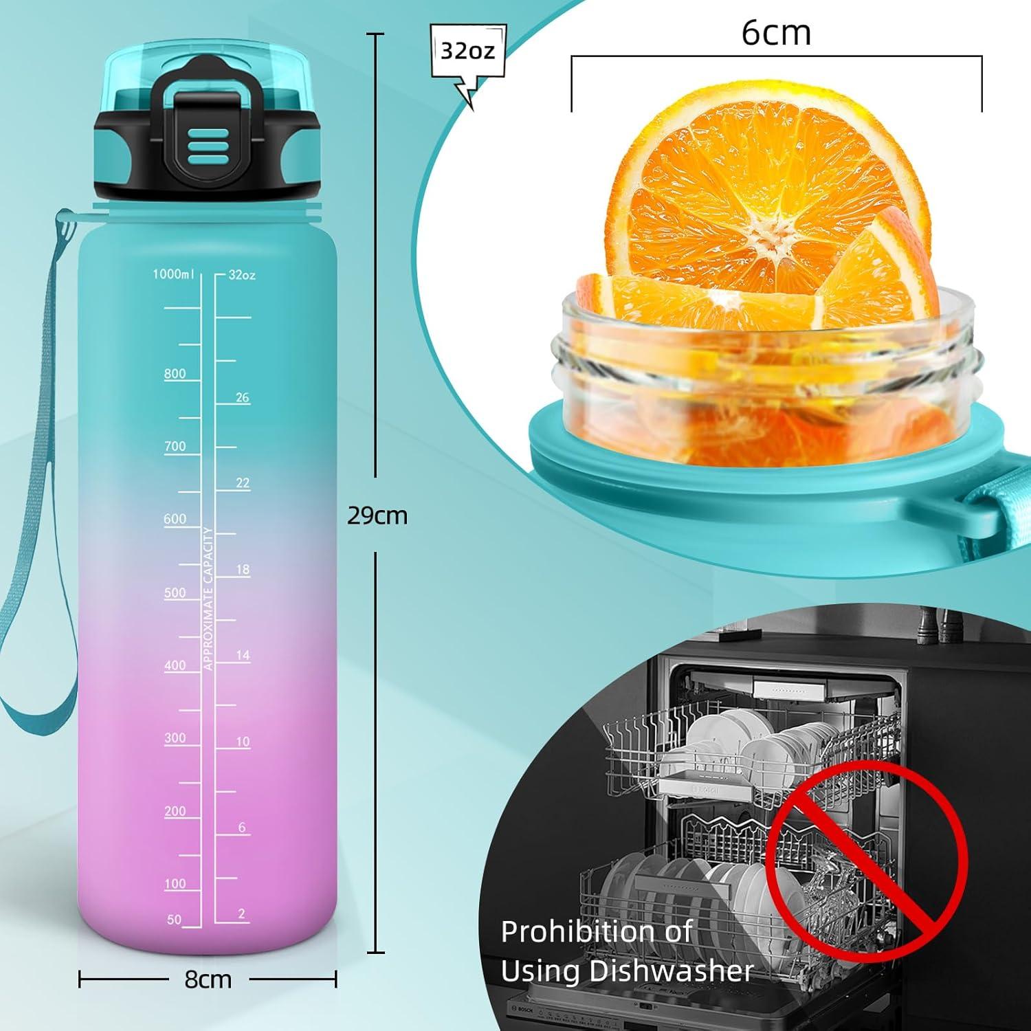 image:imageBouteille deau de 1 l avec paille et indicateur de temps antifuite pour la course le camping et la randonne bouteille de sportVertrose