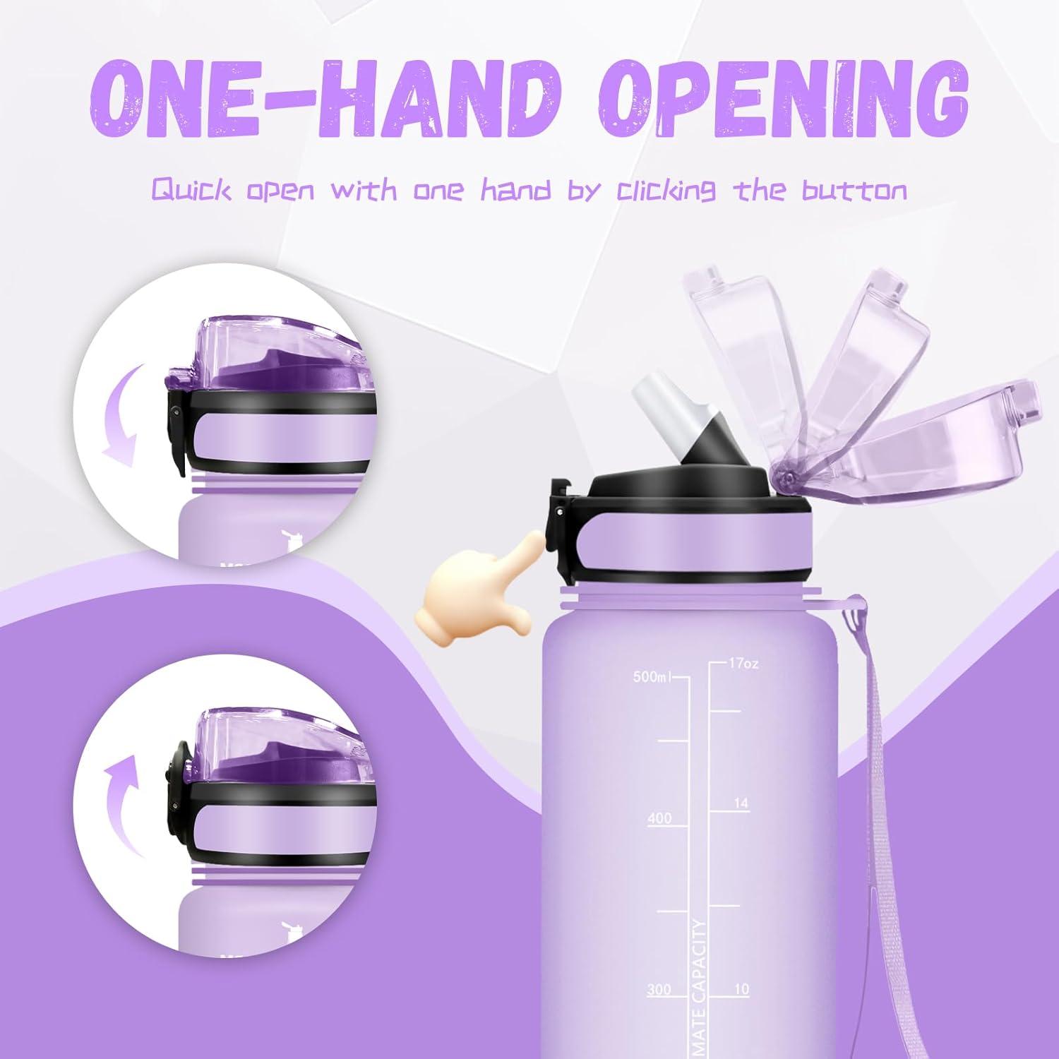 image:imageBouteille deau de 1 l avec paille et indicateur de temps antifuite pour la course le camping et la randonne bouteille de sportViolet