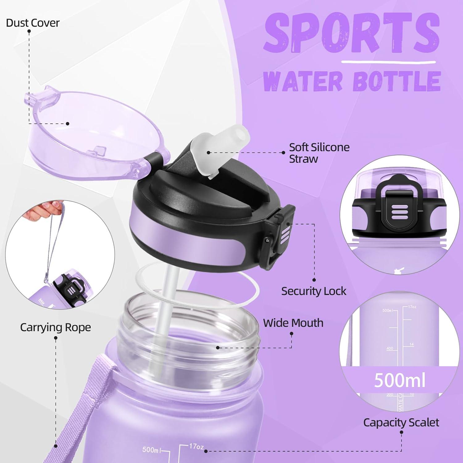 image:imageBouteille deau de 1 l avec paille et indicateur de temps antifuite pour la course le camping et la randonne bouteille de sportViolet