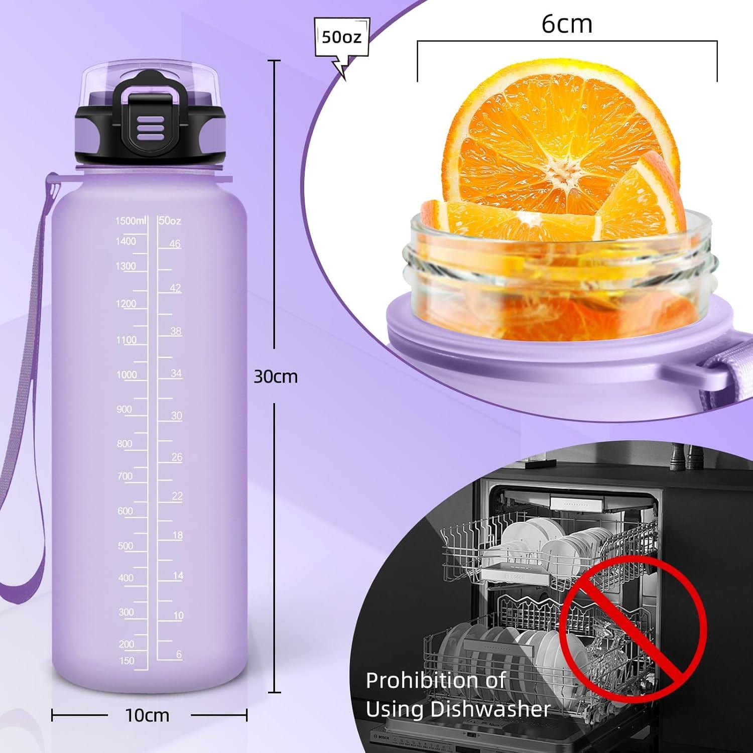 image:imageBouteille deau de 1 l avec paille et indicateur de temps antifuite pour la course le camping et la randonne bouteille de sportVioletsh