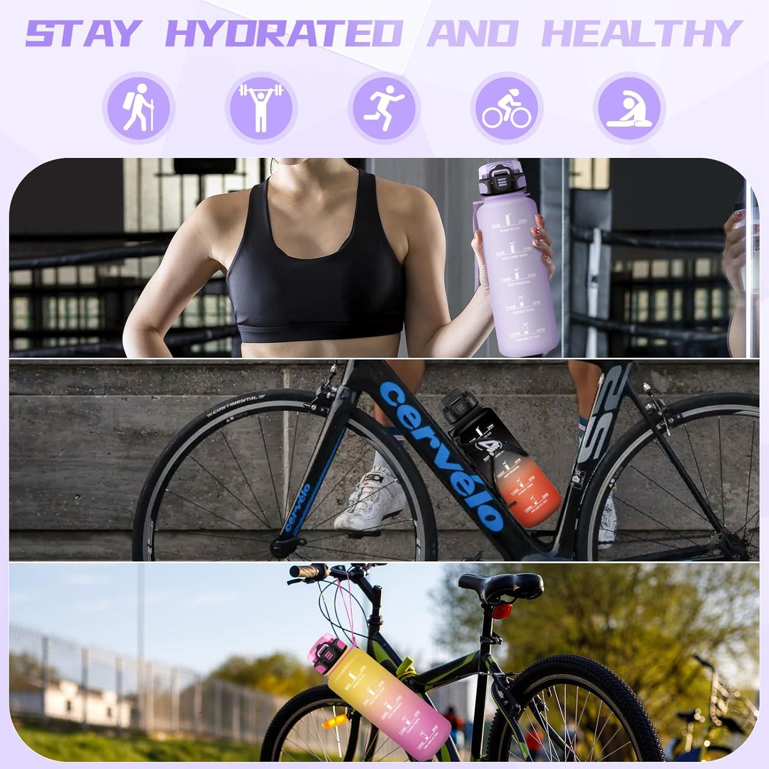 image:imageBouteille deau de 1 l avec paille et indicateur de temps antifuite pour la course le camping et la randonne bouteille de sportVioletsh