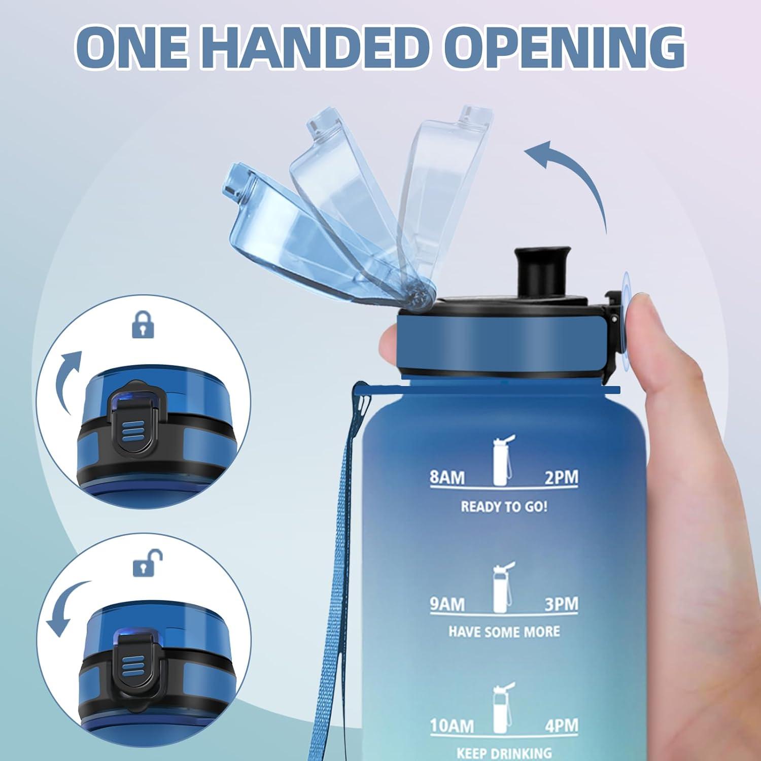 image:imageGourde 1500ML Sans BPA Gourde sport Avec Horodatage Bouteille Conception de Verrouillage AntiFuite Bouteille Plastique pour bureau En cours dexcution Escalader Des Montagnes Bleuampampvert