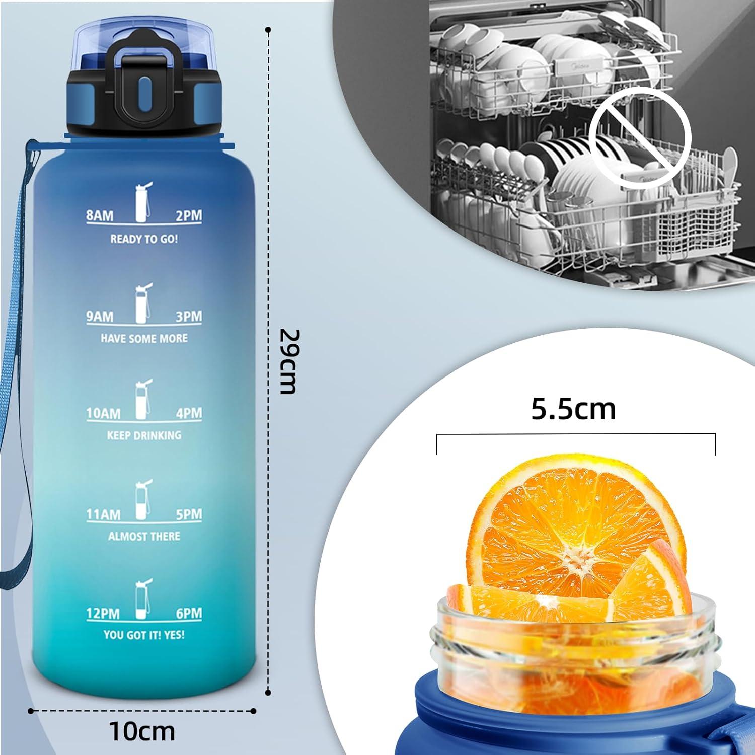 image:imageGourde 1500ML Sans BPA Gourde sport Avec Horodatage Bouteille Conception de Verrouillage AntiFuite Bouteille Plastique pour bureau En cours dexcution Escalader Des Montagnes Bleuampampvert