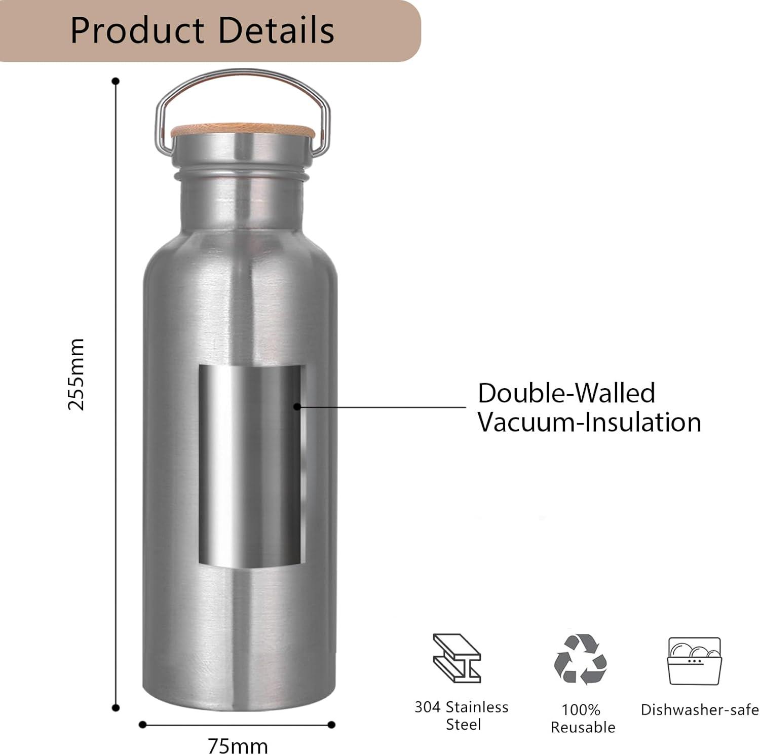 image:imageGourde en Acier Inoxydable 1L Gourde Sport Bouteille deau en mtal rsistante aux fuites sans BPA pour Sport Gym Voyage CampingDouble Paroi 750 Ml