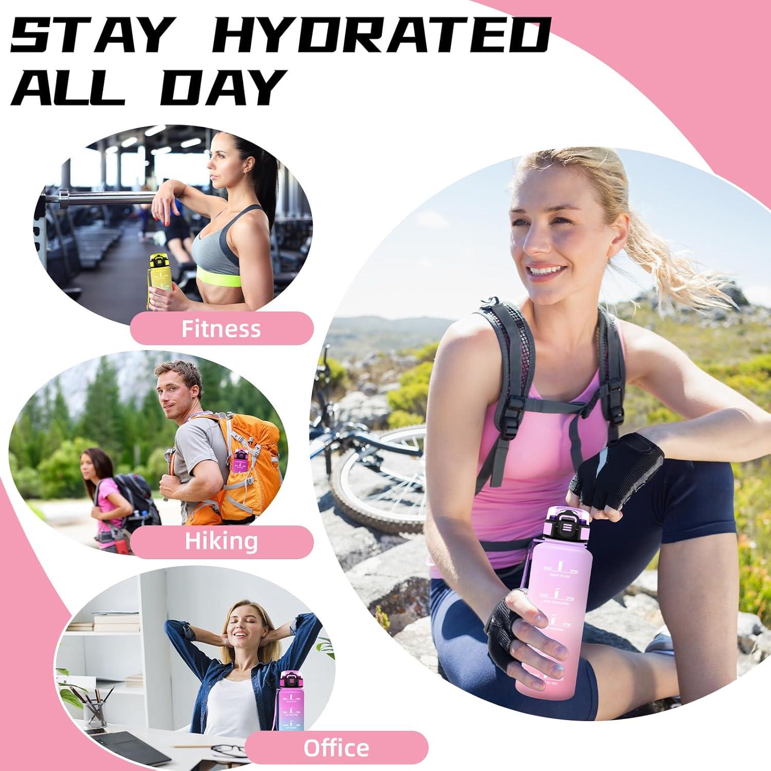 image:imageGrsta Gourde 15l Gourde Sport Anti Fuite Bouteille Gradue pour 1 Journee Facile Nettoyer Bouteille Motivation avec Marqueur de Temps pour Aptitude Randonne Camping Voyage YogaVioletrose