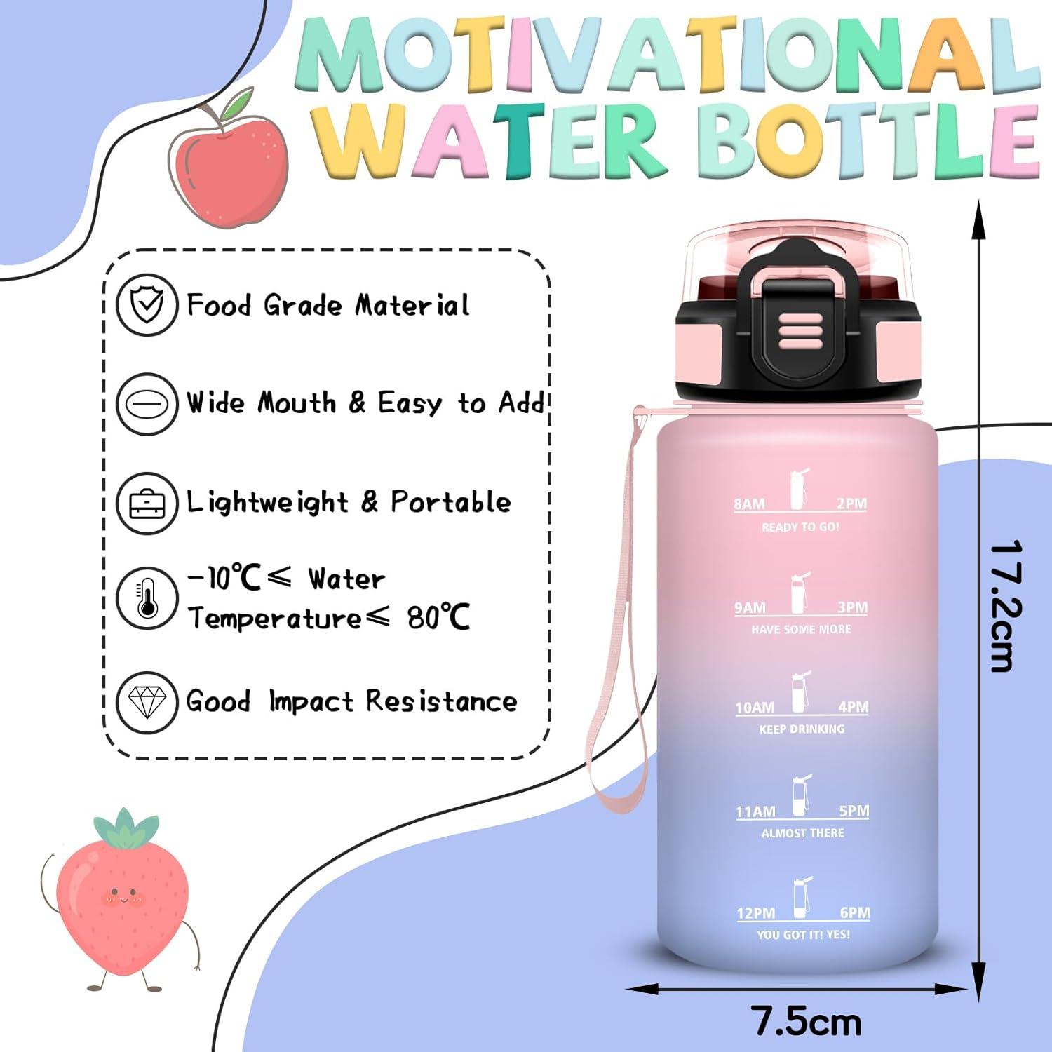 image:imageGrsta Gourde 15l Gourde Sport Anti Fuite Bouteille Gradue pour 1 Journee Facile Nettoyer Bouteille Motivation avec Marqueur de Temps pour Aptitude Randonne Camping Voyage YogaRosebleu