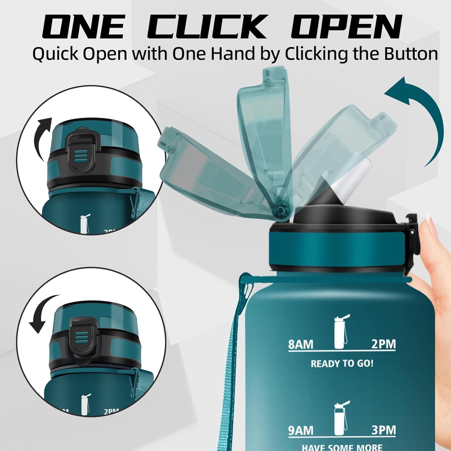 image:imageGrsta Gourde 15l Gourde Sport Anti Fuite Bouteille Gradue pour 1 Journee Facile Nettoyer Bouteille Motivation avec Marqueur de Temps pour Aptitude Randonne Camping Voyage YogaVertgris