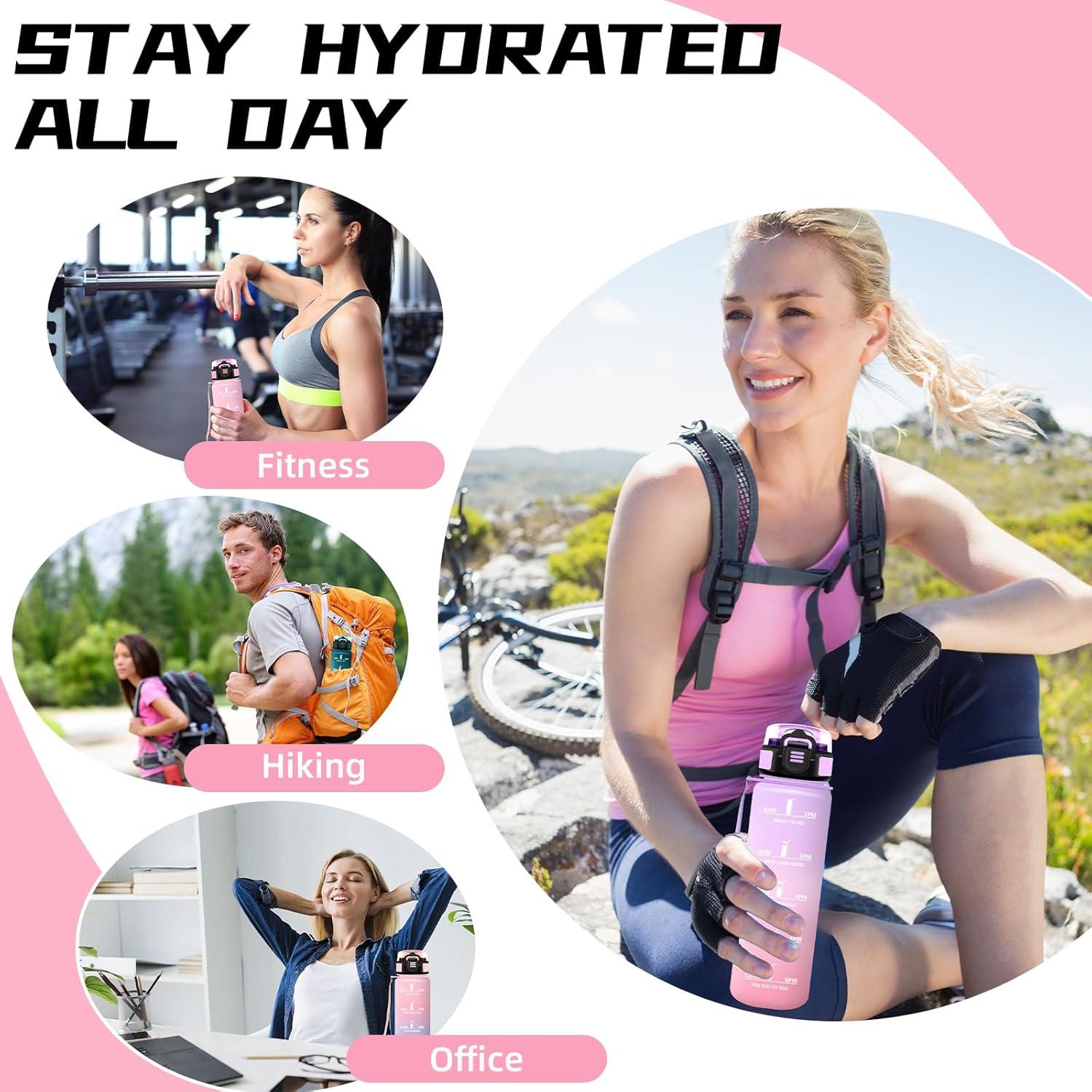 image:imageGrsta Gourde 15l Gourde Sport Anti Fuite Bouteille Gradue pour 1 Journee Facile Nettoyer Bouteille Motivation avec Marqueur de Temps pour Aptitude Randonne Camping Voyage YogaVioletrose