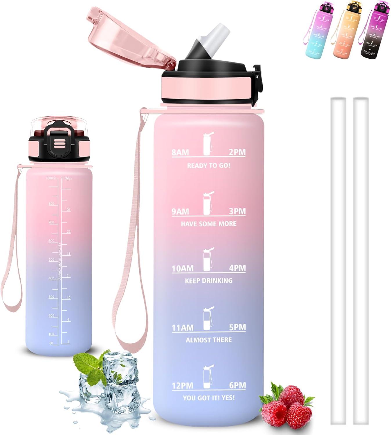 image:imageGrsta Gourde 15l Gourde Sport Anti Fuite Bouteille Gradue pour 1 Journee Facile Nettoyer Bouteille Motivation avec Marqueur de Temps pour Aptitude Randonne Camping Voyage YogaRosebleu