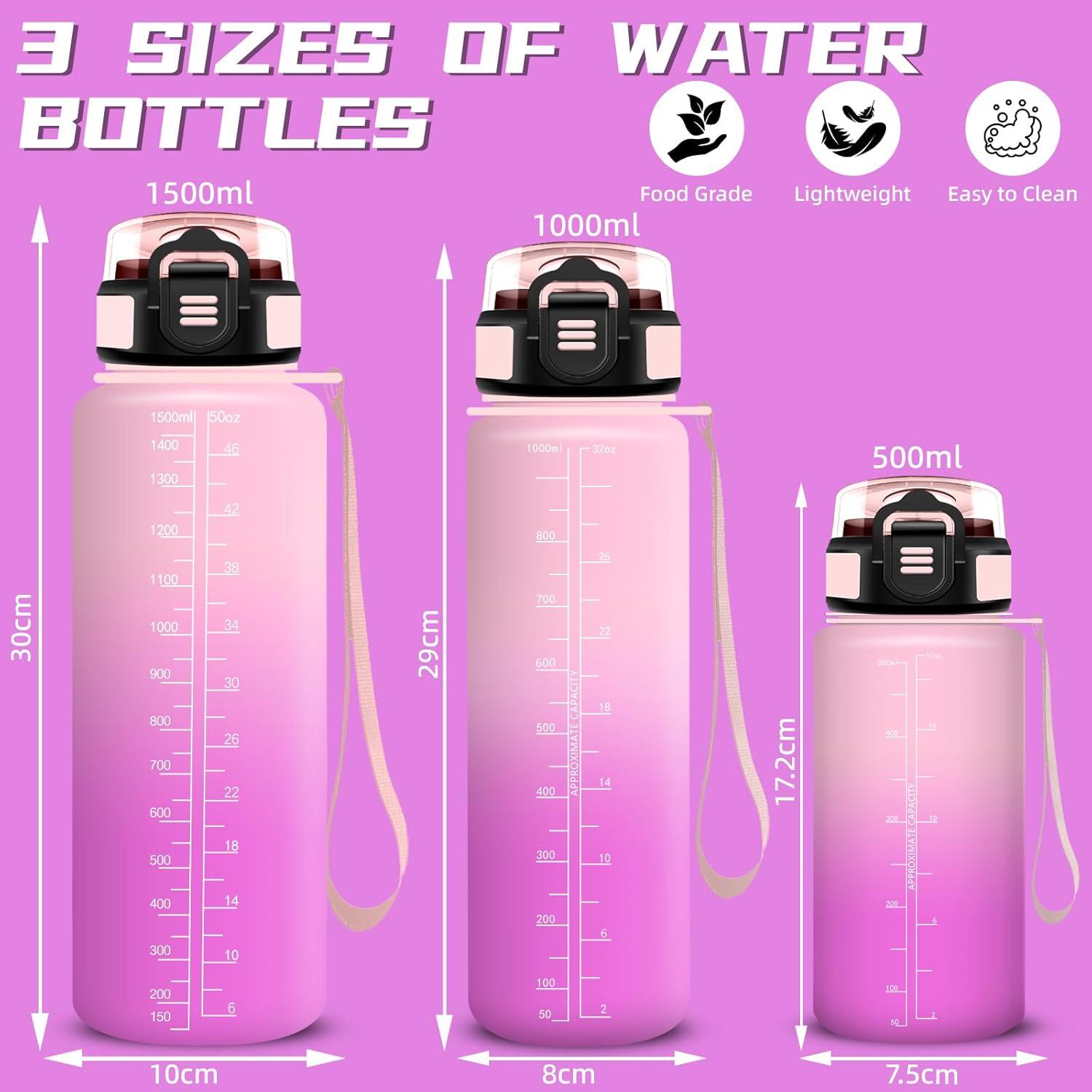 image:imageGrsta Gourde 15l Gourde Sport Anti Fuite Bouteille Gradue pour 1 Journee Facile Nettoyer Bouteille Motivation avec Marqueur de Temps pour Aptitude Randonne Camping Voyage YogaRoseroserouge