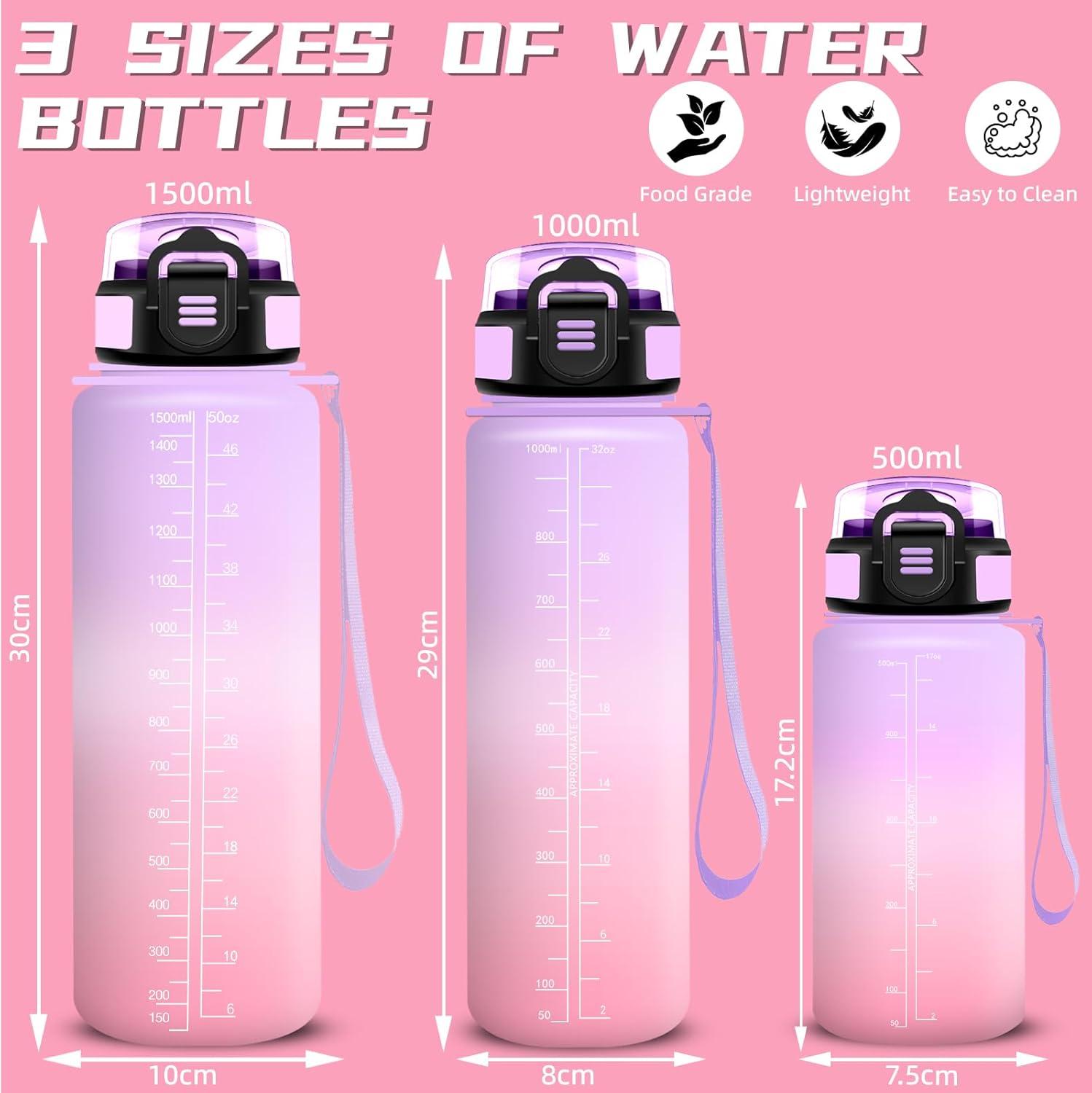 image:imageGrsta Gourde 15l Gourde Sport Anti Fuite Bouteille Gradue pour 1 Journee Facile Nettoyer Bouteille Motivation avec Marqueur de Temps pour Aptitude Randonne Camping Voyage YogaVioletrose