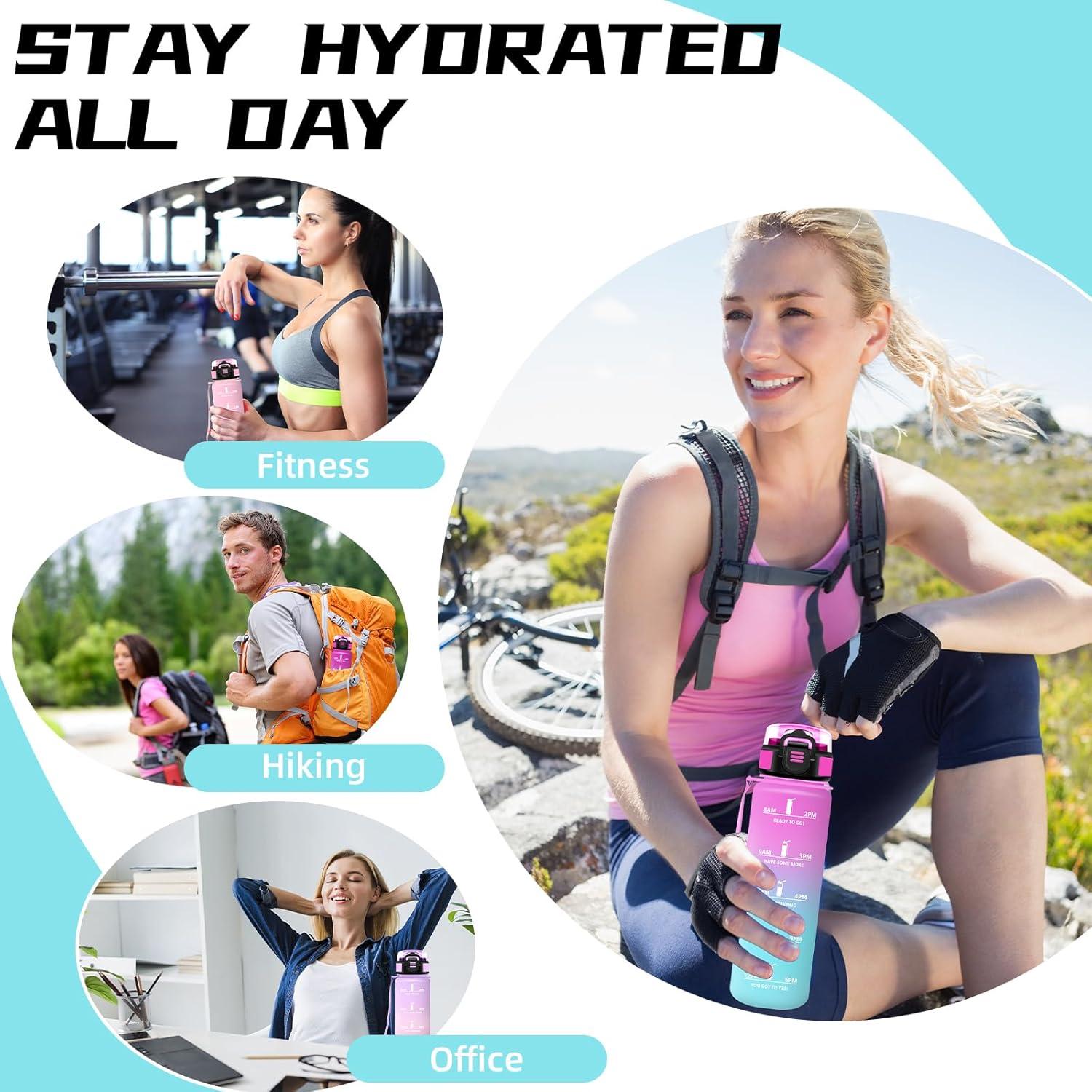 image:imageGrsta Gourde 15l Gourde Sport Anti Fuite Bouteille Gradue pour 1 Journee Facile Nettoyer Bouteille Motivation avec Marqueur de Temps pour Aptitude Randonne Camping Voyage YogaRougevert