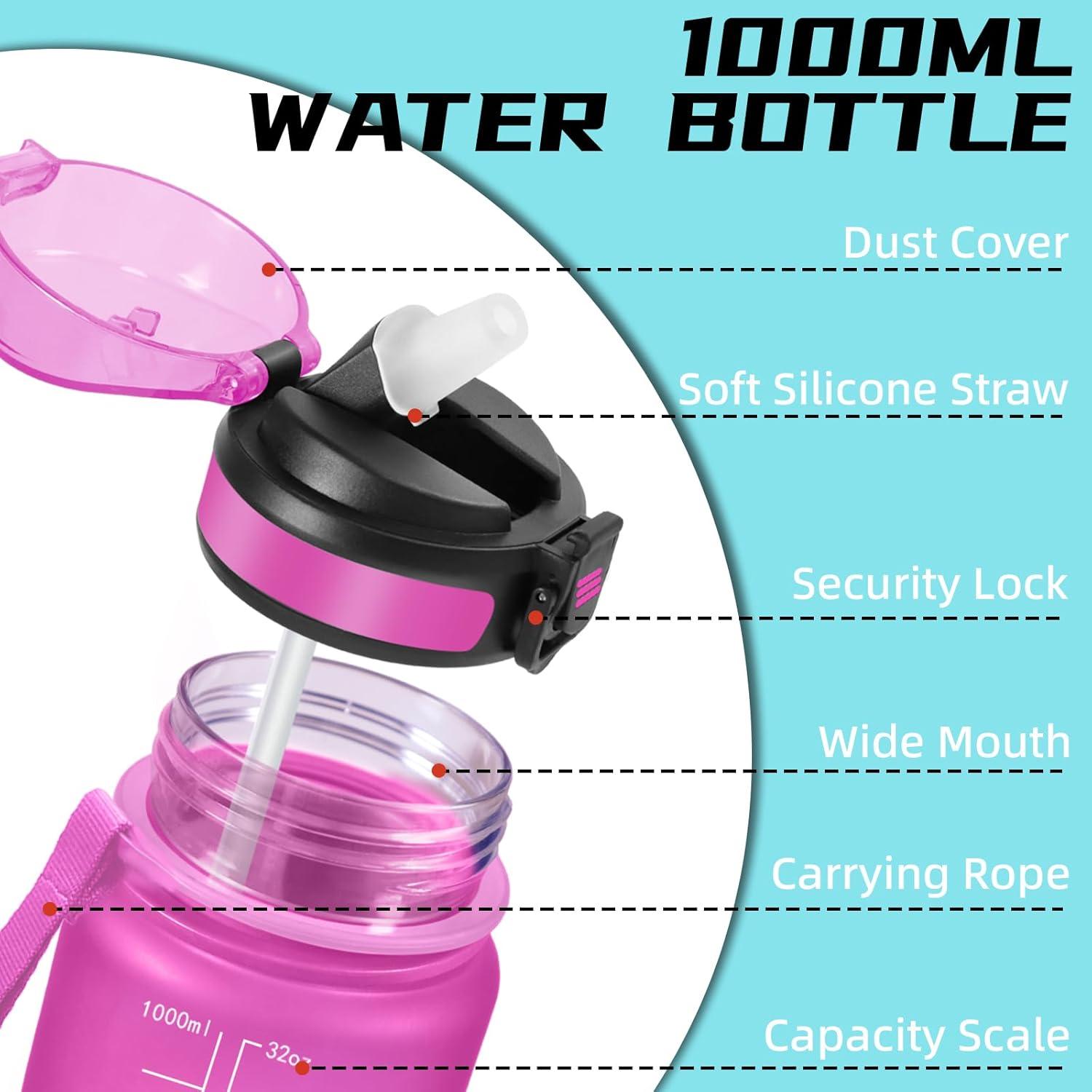 image:imageGrsta Gourde 15l Gourde Sport Anti Fuite Bouteille Gradue pour 1 Journee Facile Nettoyer Bouteille Motivation avec Marqueur de Temps pour Aptitude Randonne Camping Voyage YogaRougevert