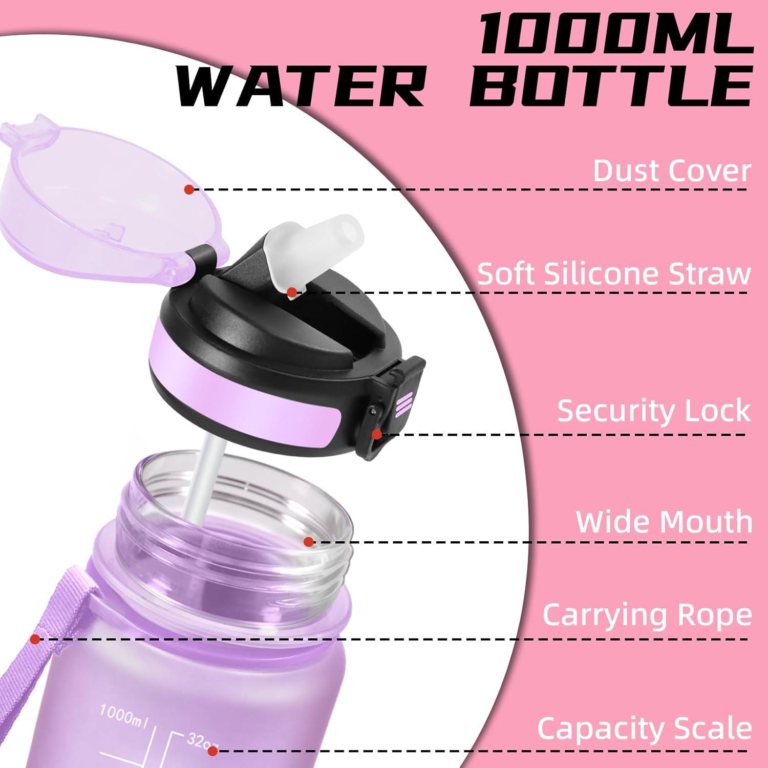 image:imageGrsta Gourde 15l Gourde Sport Anti Fuite Bouteille Gradue pour 1 Journee Facile Nettoyer Bouteille Motivation avec Marqueur de Temps pour Aptitude Randonne Camping Voyage YogaVioletrose