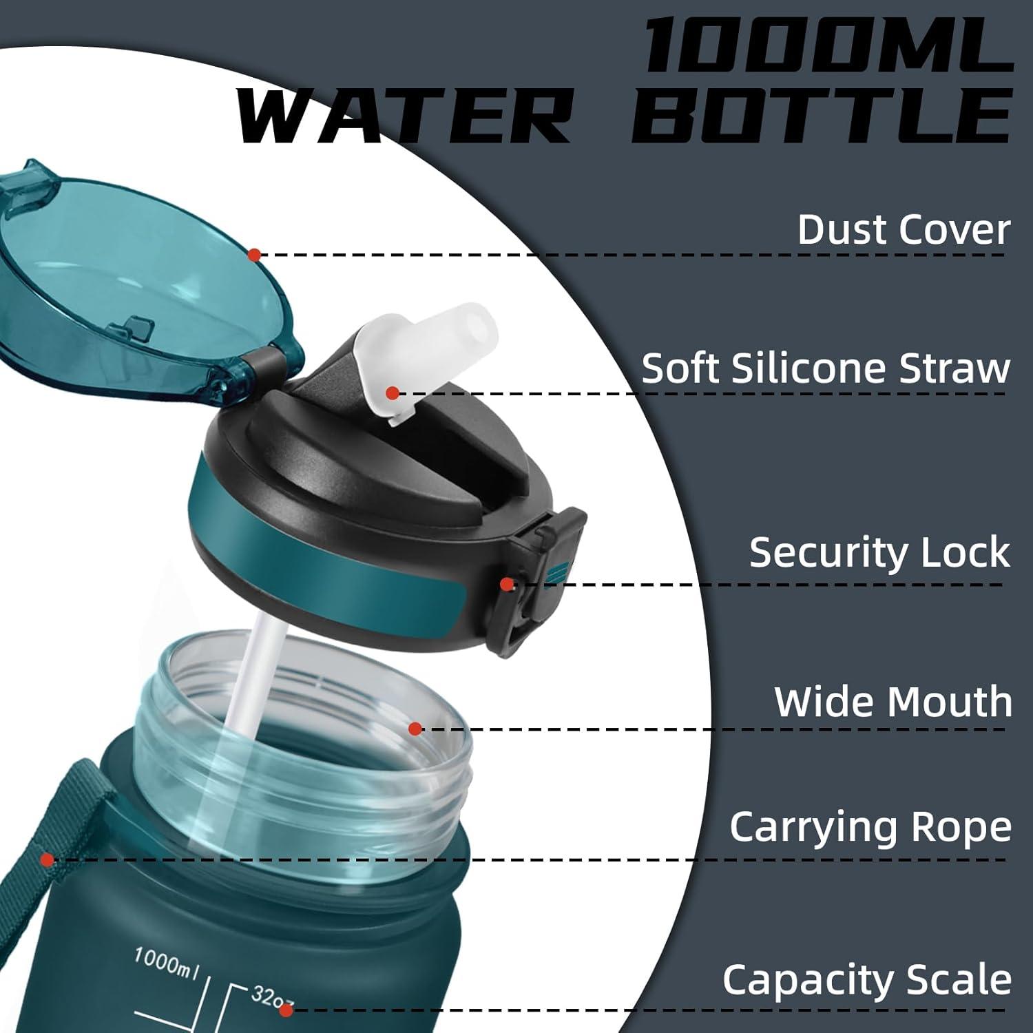 image:imageGrsta Gourde 15l Gourde Sport Anti Fuite Bouteille Gradue pour 1 Journee Facile Nettoyer Bouteille Motivation avec Marqueur de Temps pour Aptitude Randonne Camping Voyage YogaVertgris