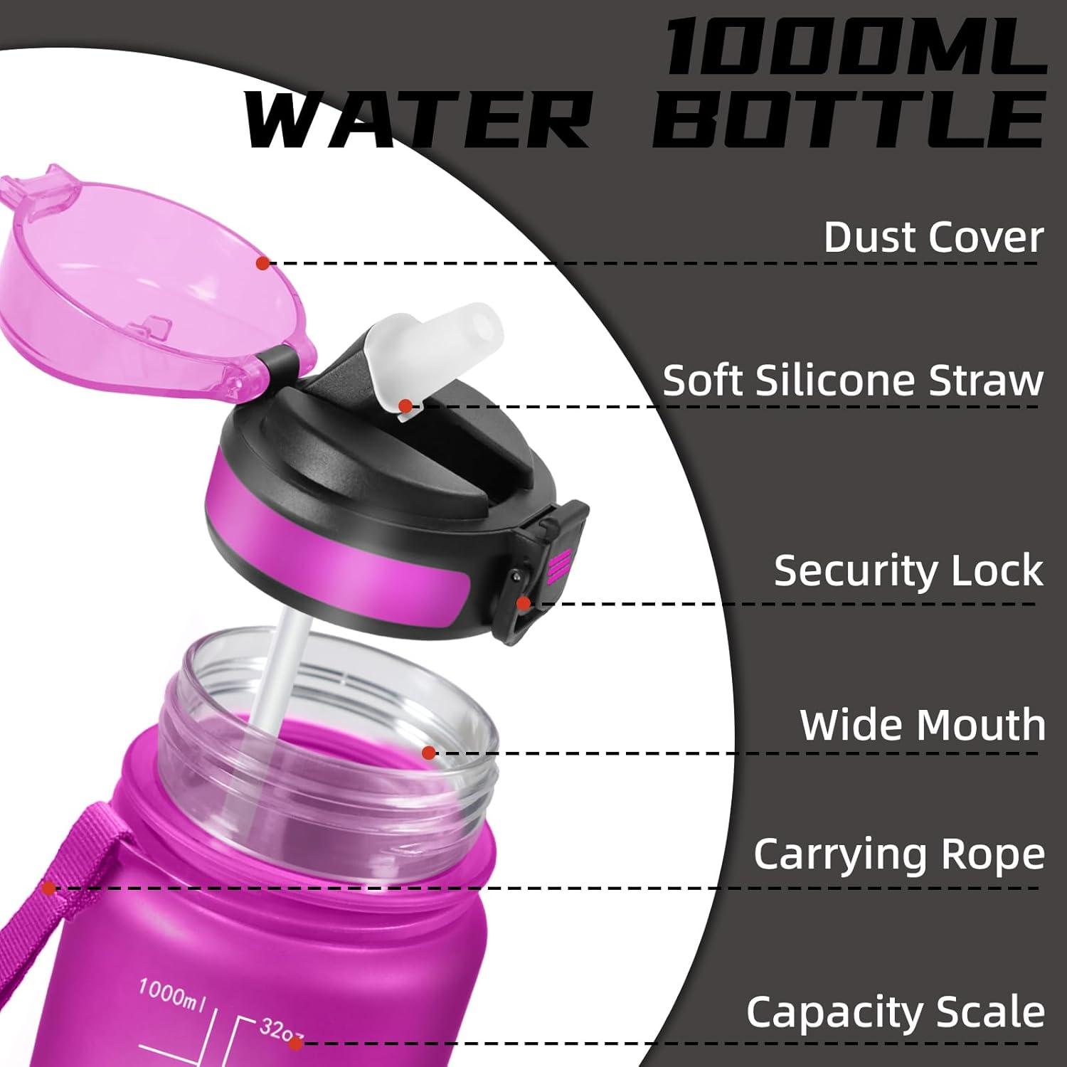 image:imageGrsta Gourde 15l Gourde Sport Anti Fuite Bouteille Gradue pour 1 Journee Facile Nettoyer Bouteille Motivation avec Marqueur de Temps pour Aptitude Randonne Camping Voyage YogaVioletnoir