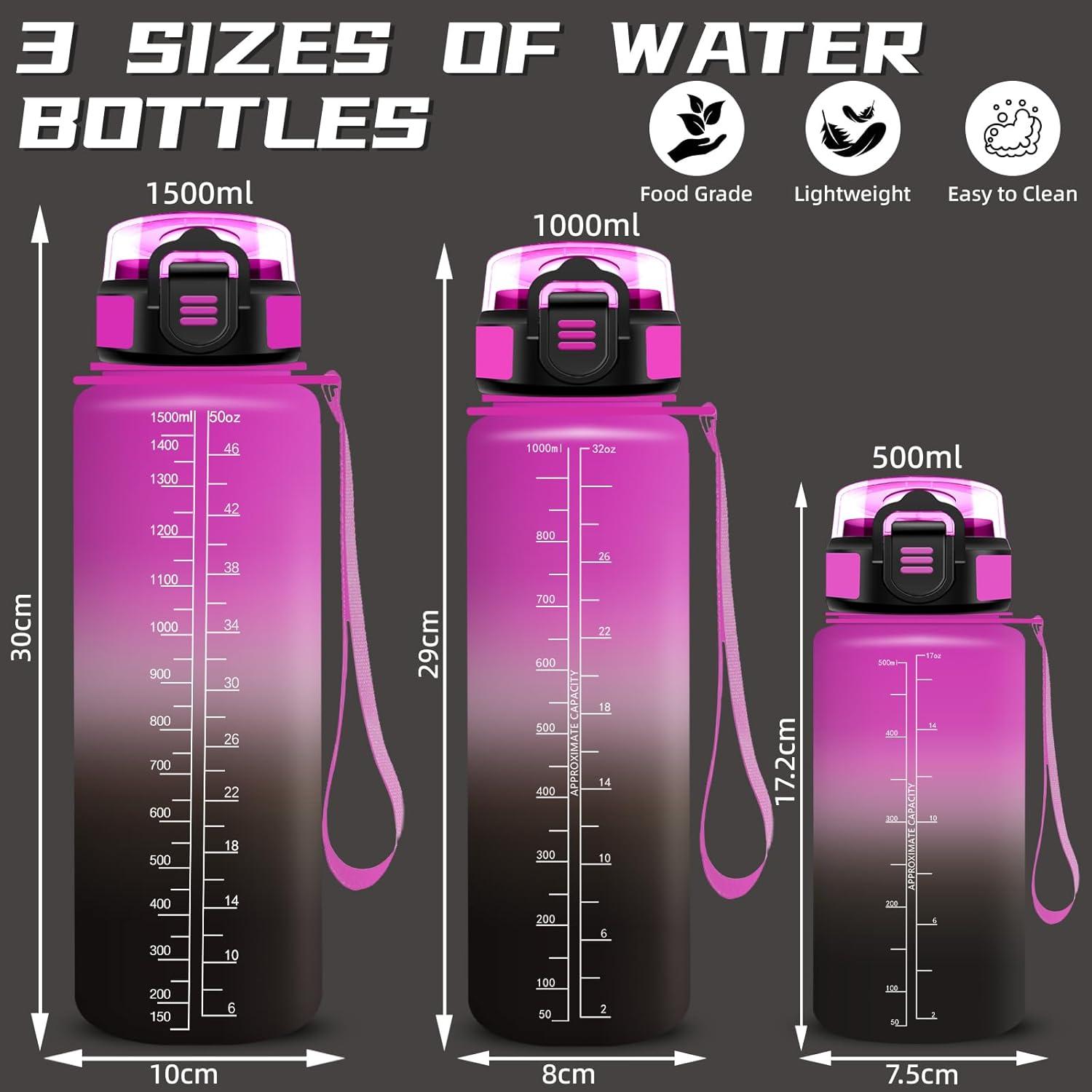 image:imageGrsta Gourde 15l Gourde Sport Anti Fuite Bouteille Gradue pour 1 Journee Facile Nettoyer Bouteille Motivation avec Marqueur de Temps pour Aptitude Randonne Camping Voyage YogaVioletnoir