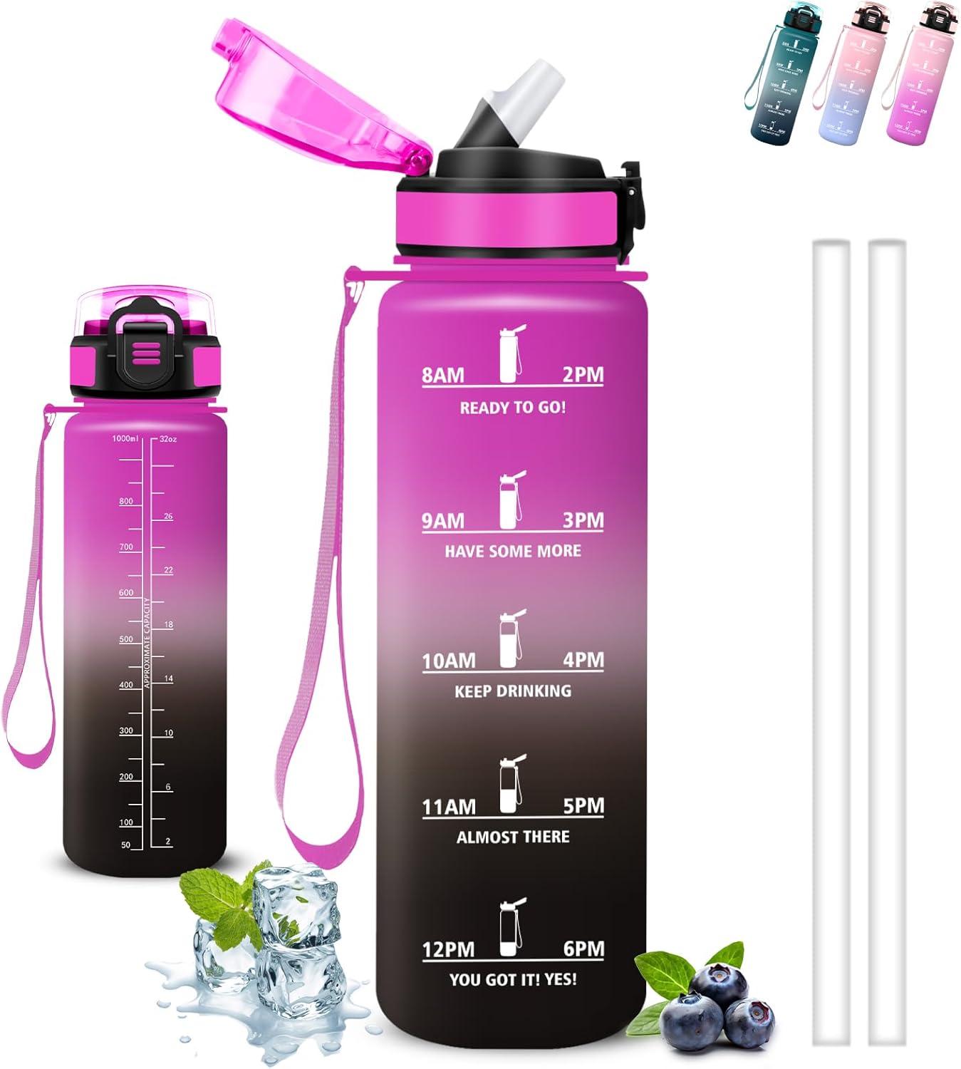 image:imageGrsta Gourde 15l Gourde Sport Anti Fuite Bouteille Gradue pour 1 Journee Facile Nettoyer Bouteille Motivation avec Marqueur de Temps pour Aptitude Randonne Camping Voyage YogaVioletnoir