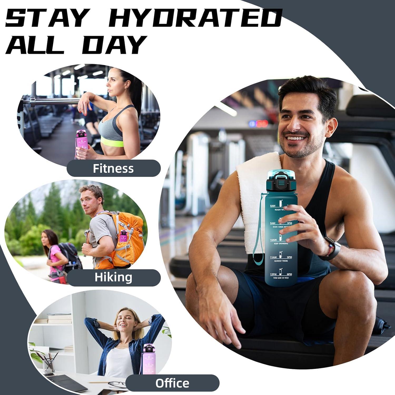 image:imageGrsta Gourde 15l Gourde Sport Anti Fuite Bouteille Gradue pour 1 Journee Facile Nettoyer Bouteille Motivation avec Marqueur de Temps pour Aptitude Randonne Camping Voyage YogaVertgris