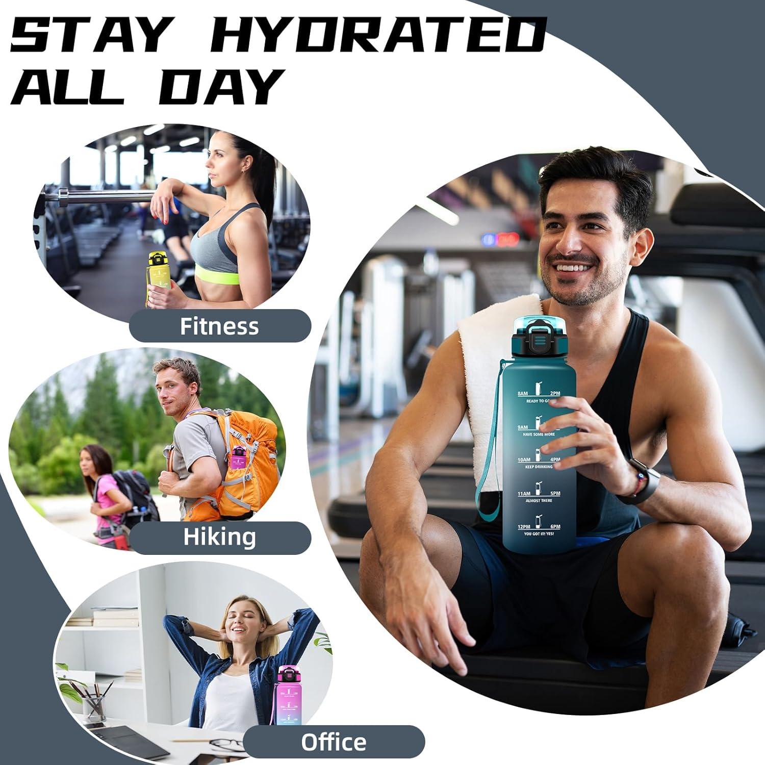 image:imageGrsta Gourde 15l Gourde Sport Anti Fuite Bouteille Gradue pour 1 Journee Facile Nettoyer Bouteille Motivation avec Marqueur de Temps pour Aptitude Randonne Camping Voyage YogaVertgris