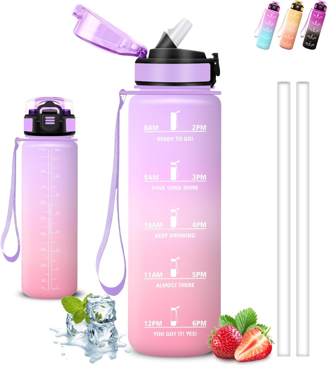 image:imageGrsta Gourde 15l Gourde Sport Anti Fuite Bouteille Gradue pour 1 Journee Facile Nettoyer Bouteille Motivation avec Marqueur de Temps pour Aptitude Randonne Camping Voyage YogaVioletrose