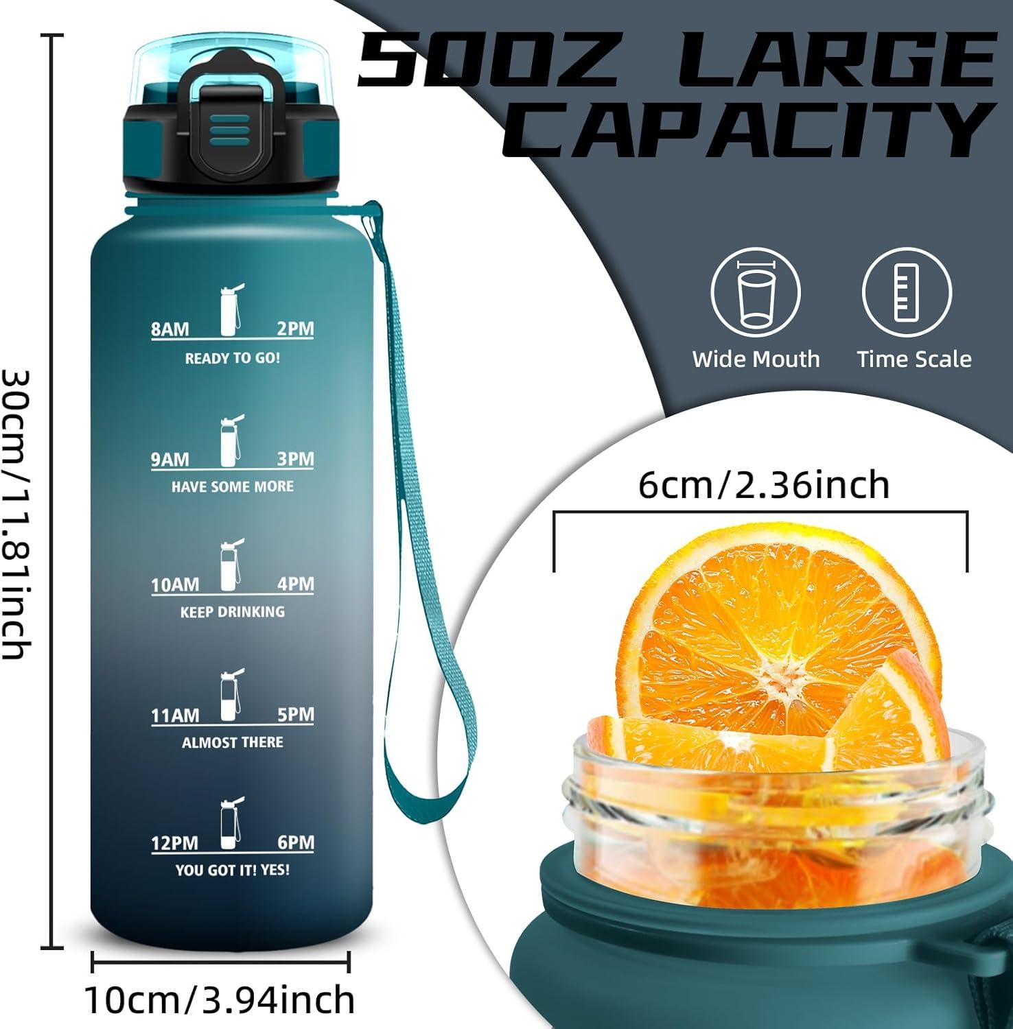 image:imageGrsta Gourde 15l Gourde Sport Anti Fuite Bouteille Gradue pour 1 Journee Facile Nettoyer Bouteille Motivation avec Marqueur de Temps pour Aptitude Randonne Camping Voyage YogaVertgris