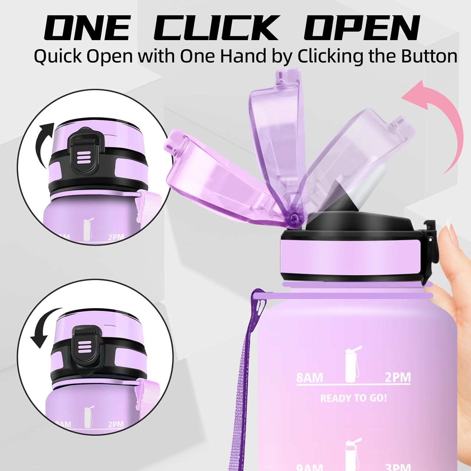 image:imageGrsta Gourde 15l Gourde Sport Anti Fuite Bouteille Gradue pour 1 Journee Facile Nettoyer Bouteille Motivation avec Marqueur de Temps pour Aptitude Randonne Camping Voyage YogaVioletrose