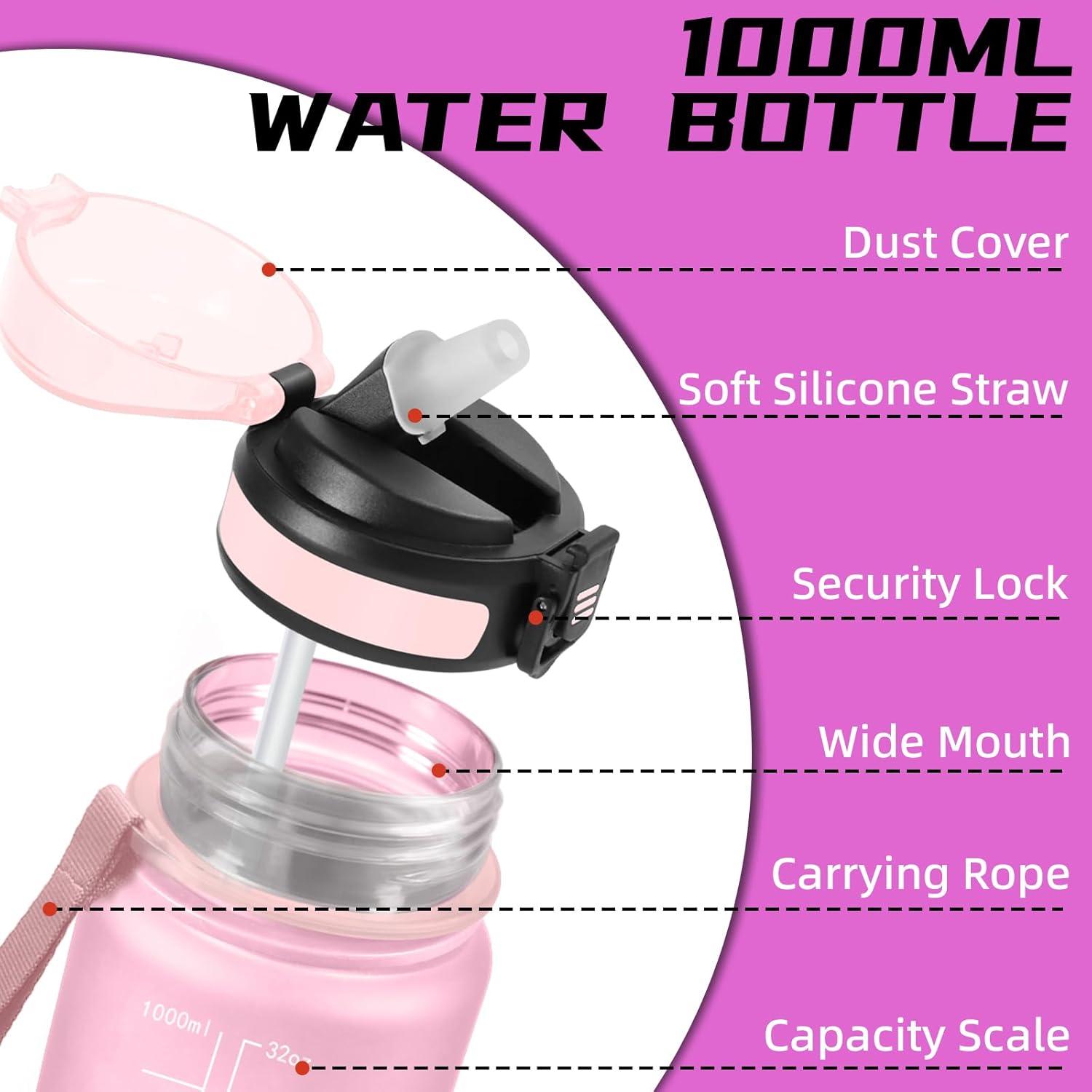 image:imageGrsta Gourde 15l Gourde Sport Anti Fuite Bouteille Gradue pour 1 Journee Facile Nettoyer Bouteille Motivation avec Marqueur de Temps pour Aptitude Randonne Camping Voyage YogaRoseroserouge